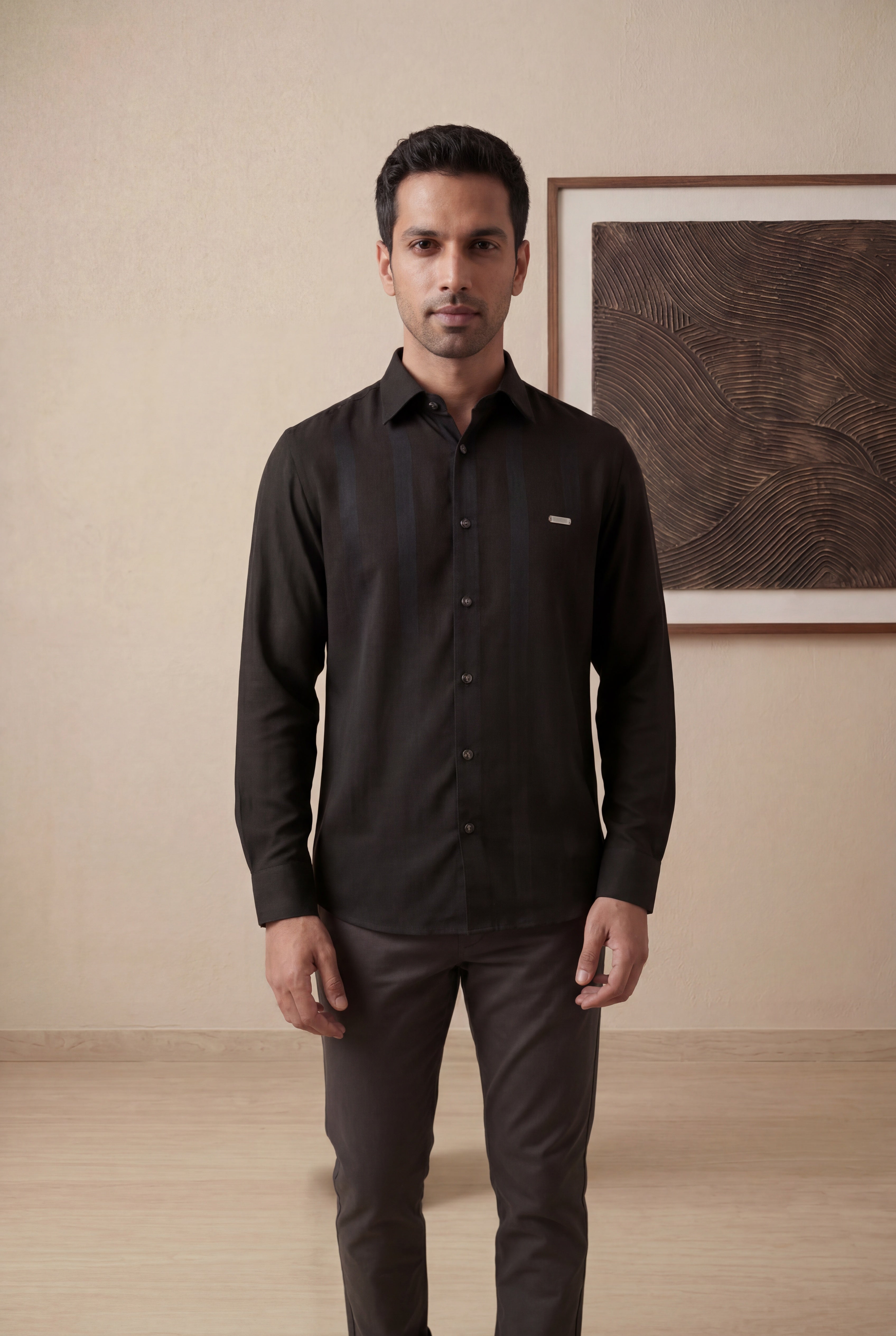 Black Knitted Full Sleeve Shirt
