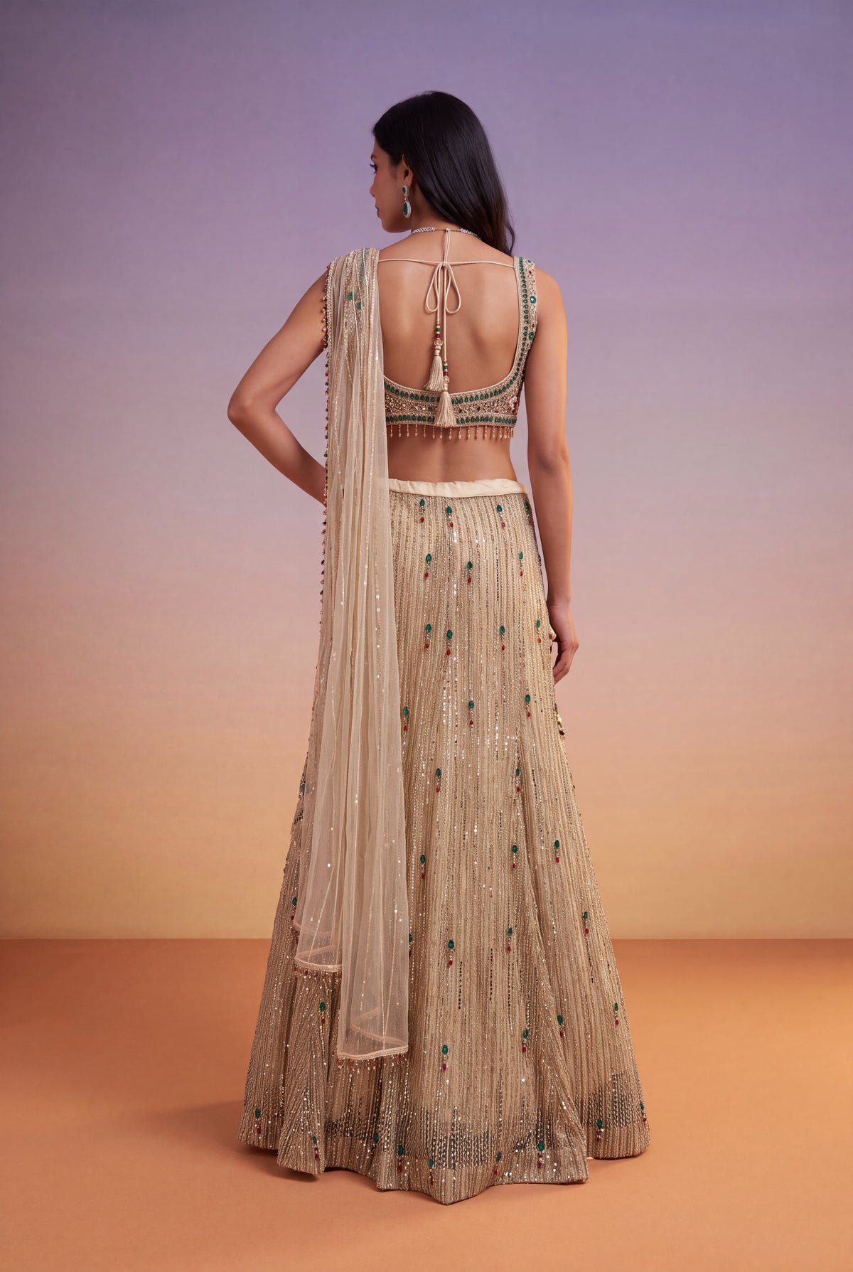 Gold Net Mermaid Lehenga with Jewel-Stone & Kutdana Embroidery - Mokshaa