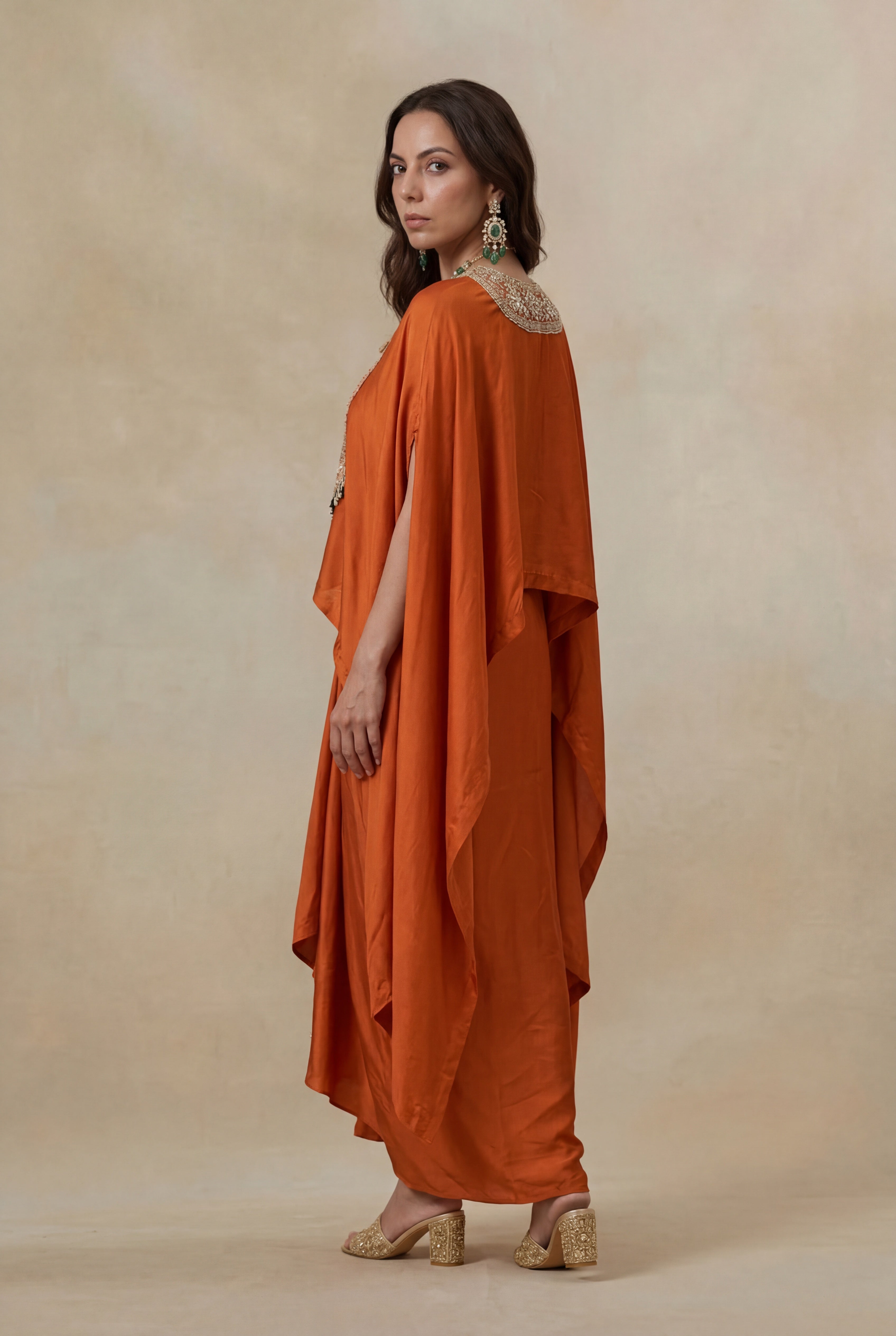 Rust Orange Satin Indo-Western Set