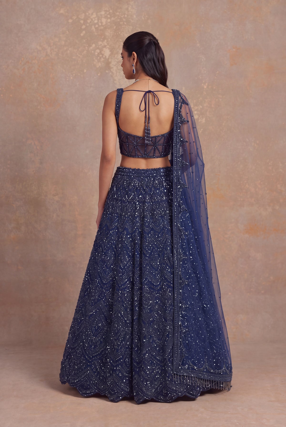 Navy Blue Net Corset Lehenga - Mokshaa