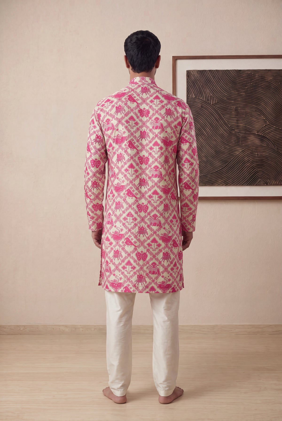 Pink Chanderi Silk Kurta Pant Set - Mokshaa