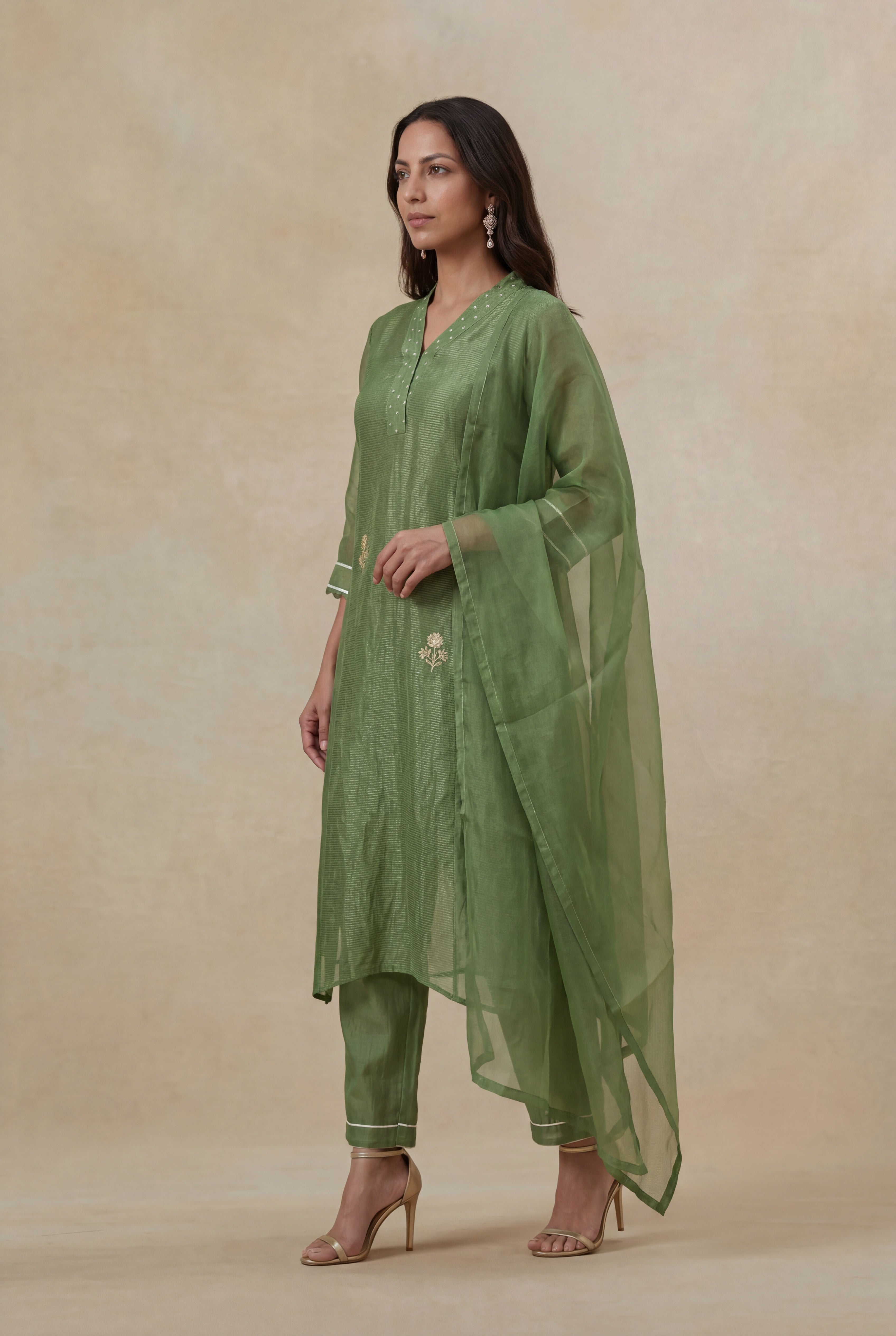 Olive Green Tissue Salwar Set