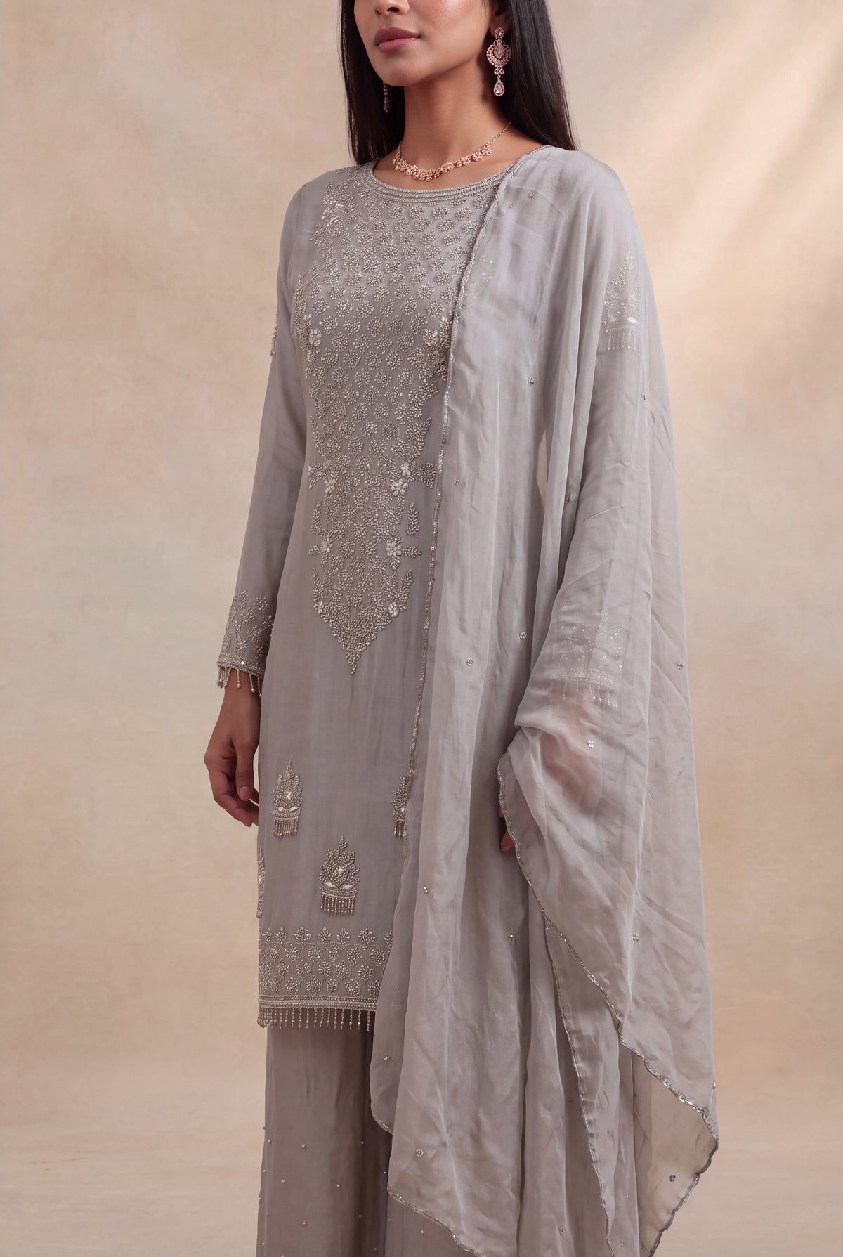 Grey Crepe Palazzo Set - Mokshaa