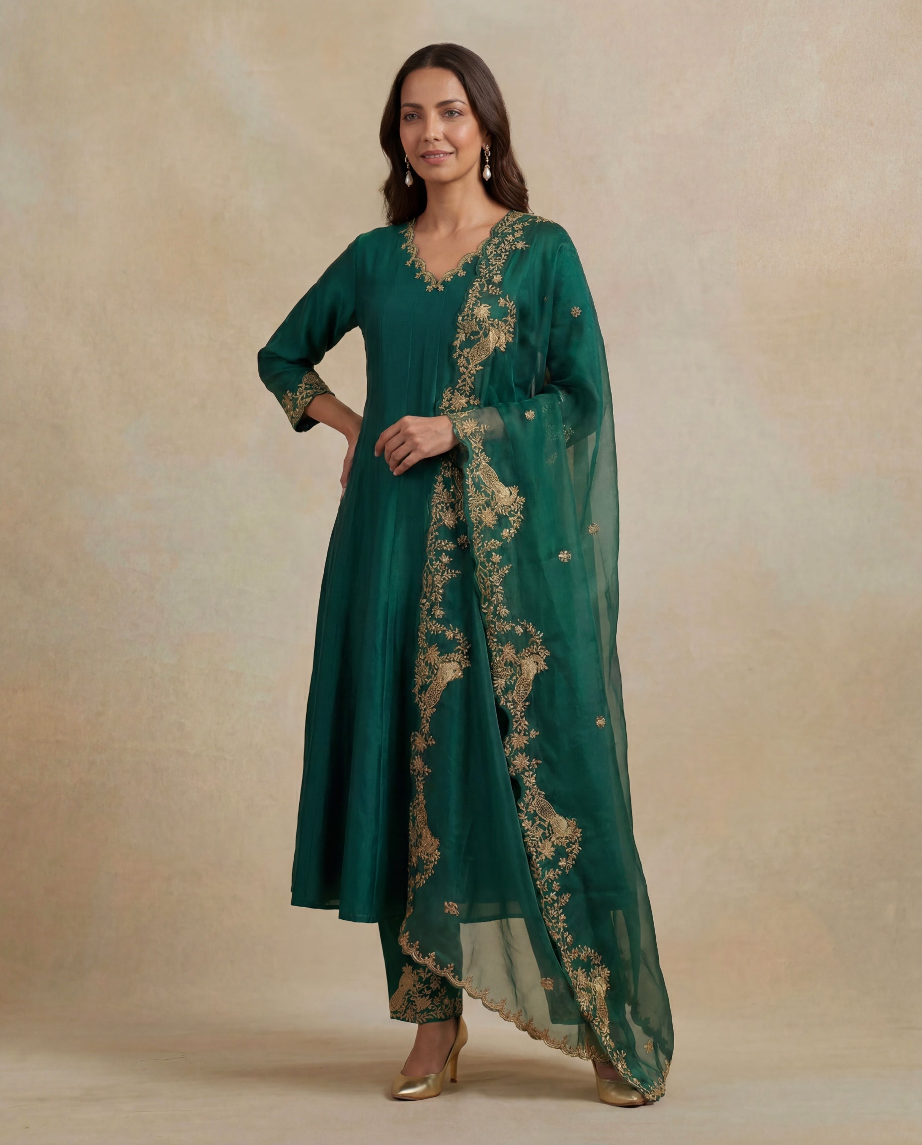 Emerald Green Silk Anarkali Salwar Set
