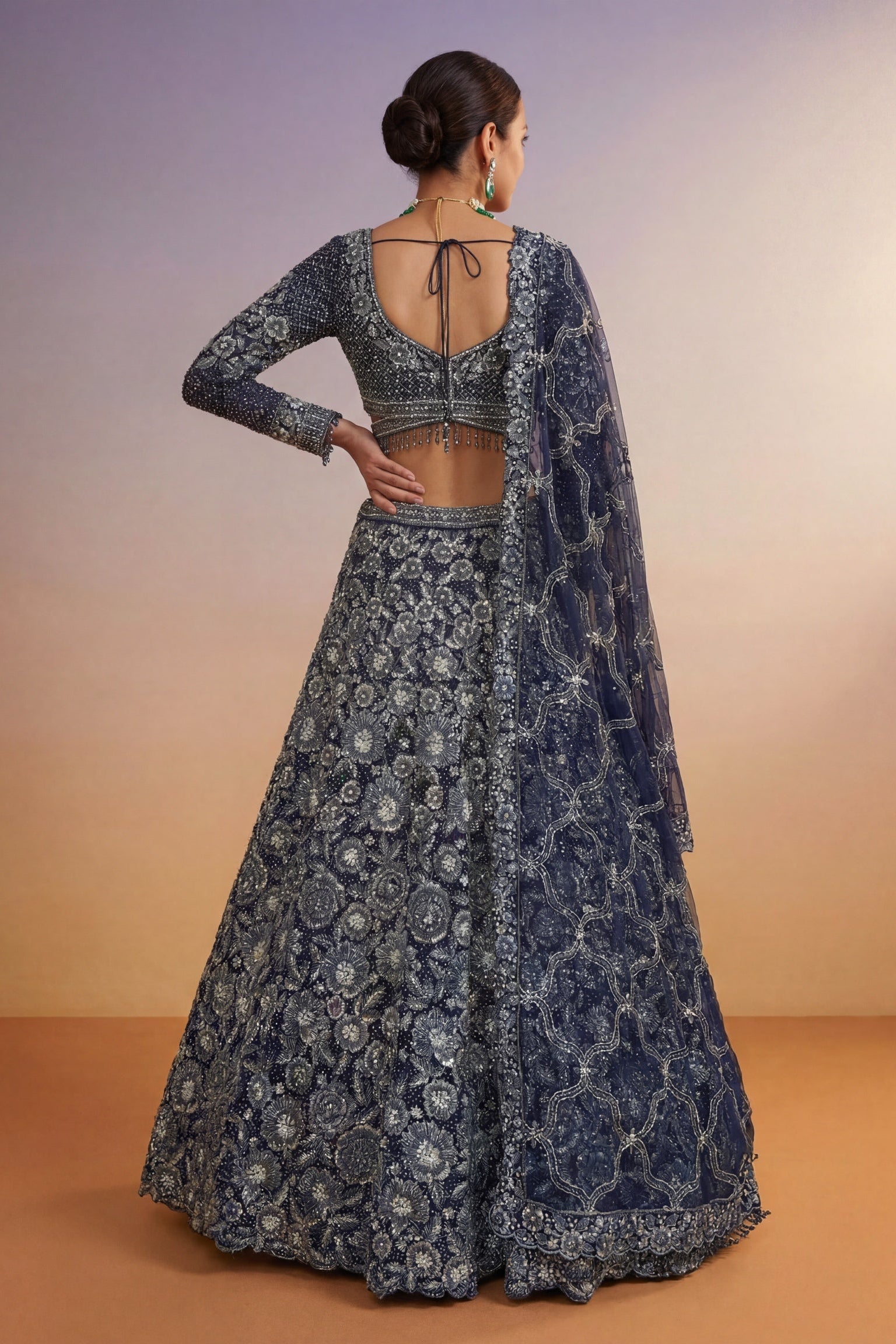 Navy Blue Net Lehenga