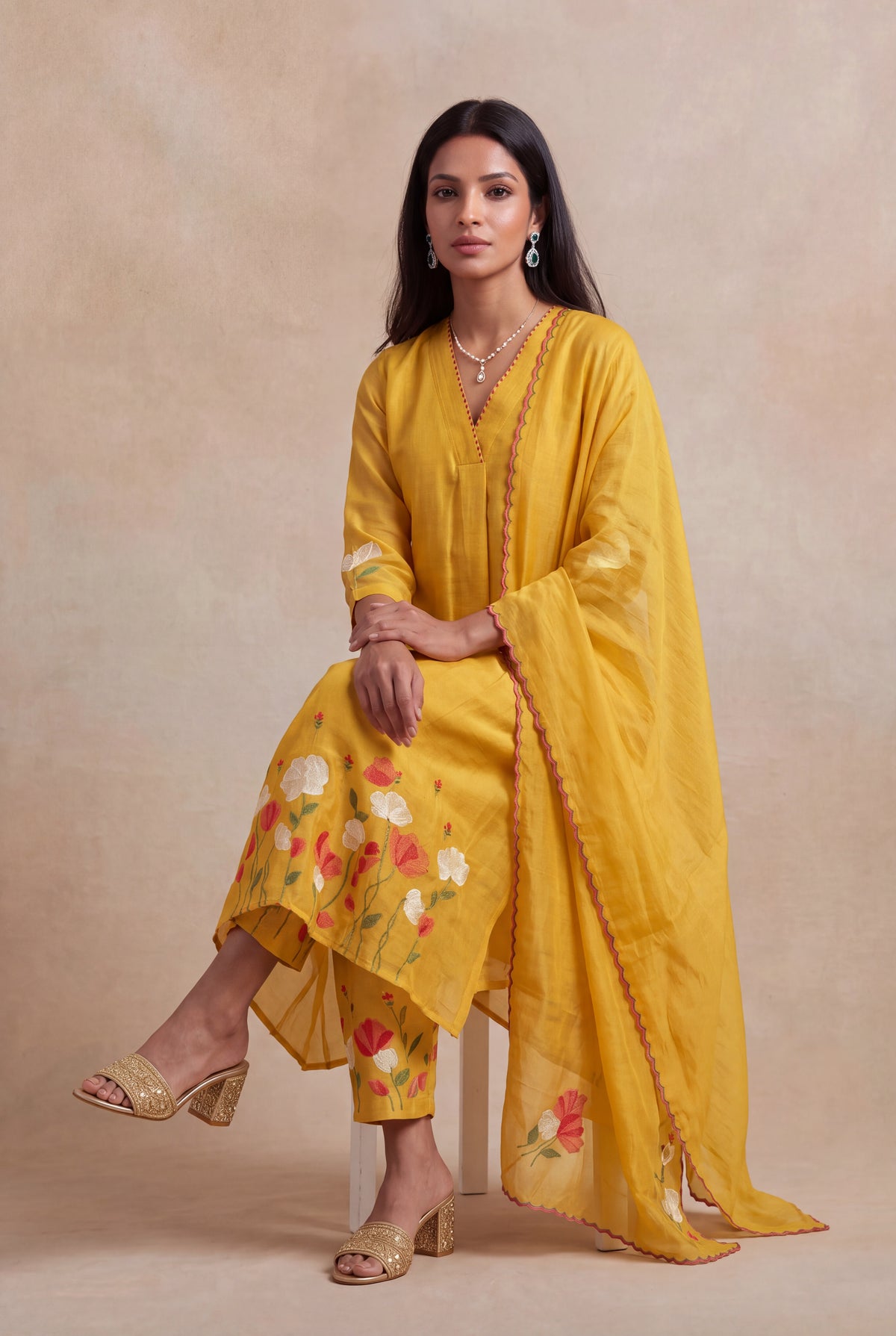Mustard Mul Cotton Anarkali Set - Mokshaa