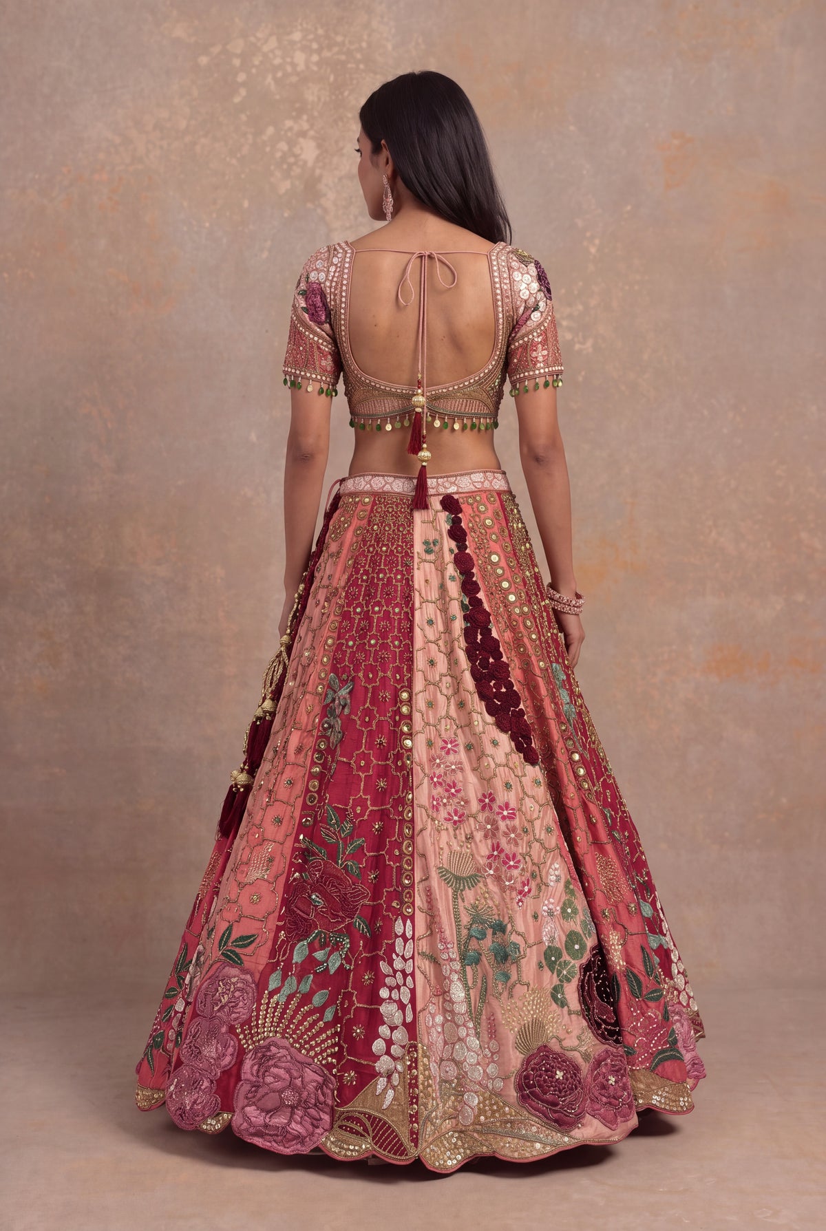 Multicolour Pink Raw Silk Embroidered Lehenga - Mokshaa