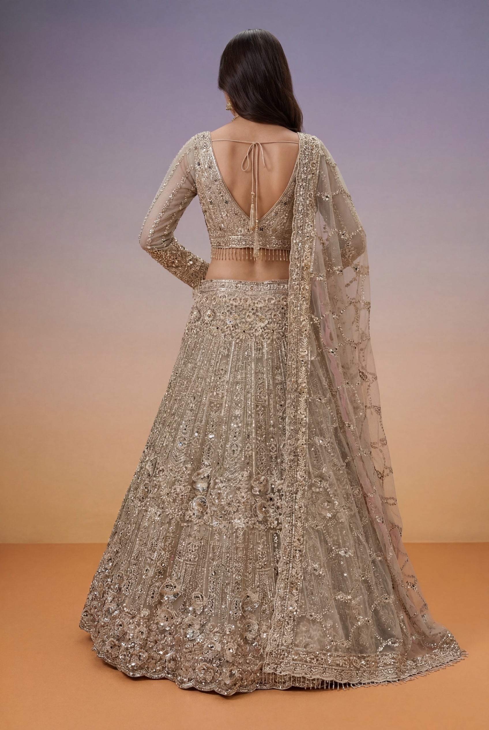 Champagne Gold Soft Net Bridal Lehenga