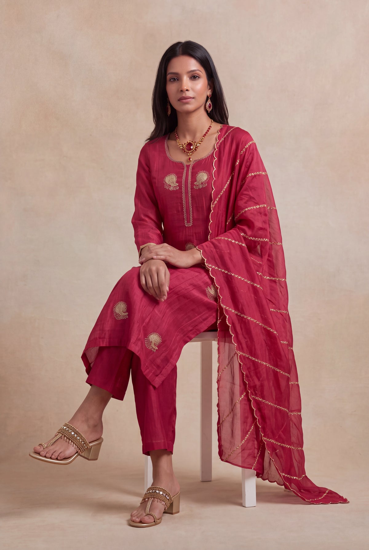 Rani Pink Mul salwar set - Mokshaa