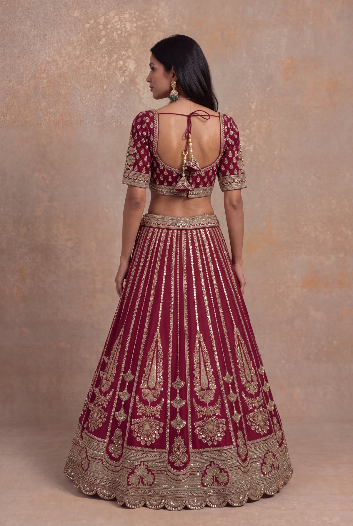 Maroon Raw Silk Lehenga Set with Cutdana Work - Mokshaa