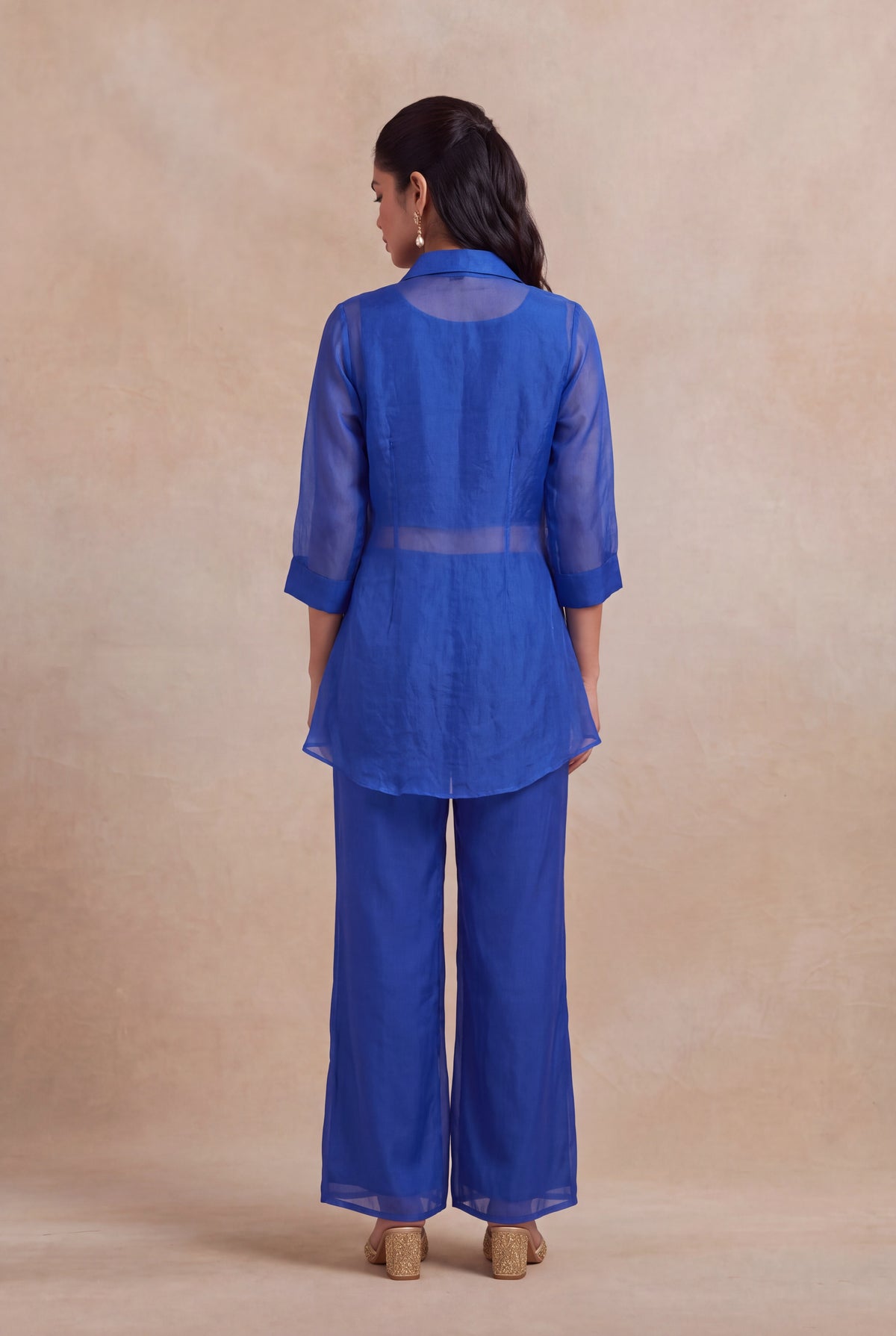 Royal Blue Organza Co-ord Set - Mokshaa