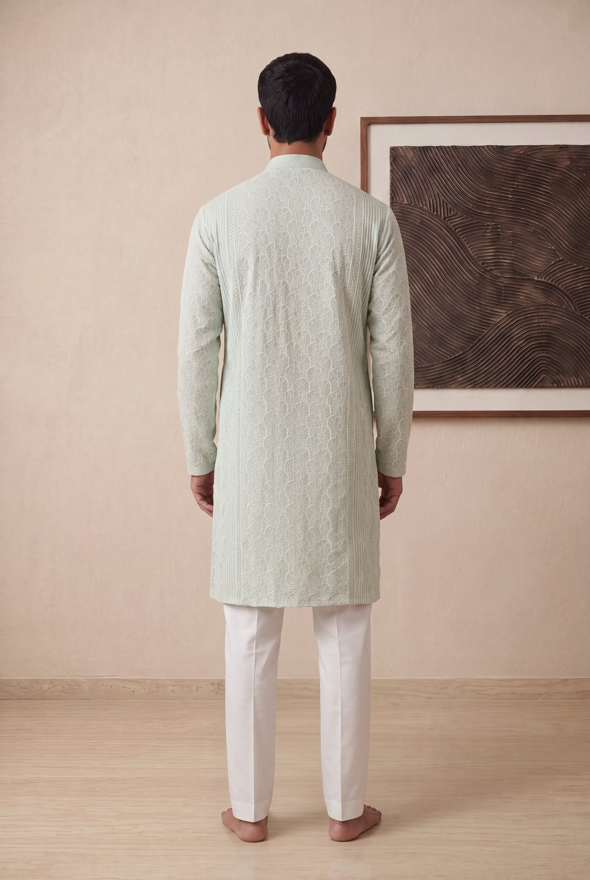 Mint Green Chanderi Silk Kurta Pant Set - Mokshaa