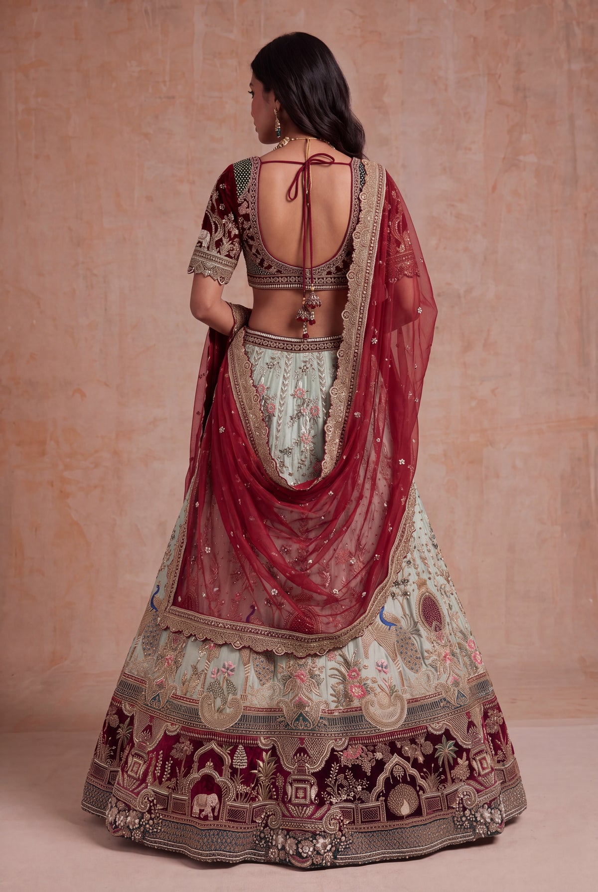 Ivory Raw Silk Lehenga with Zardosi & Pearl Work - Mokshaa