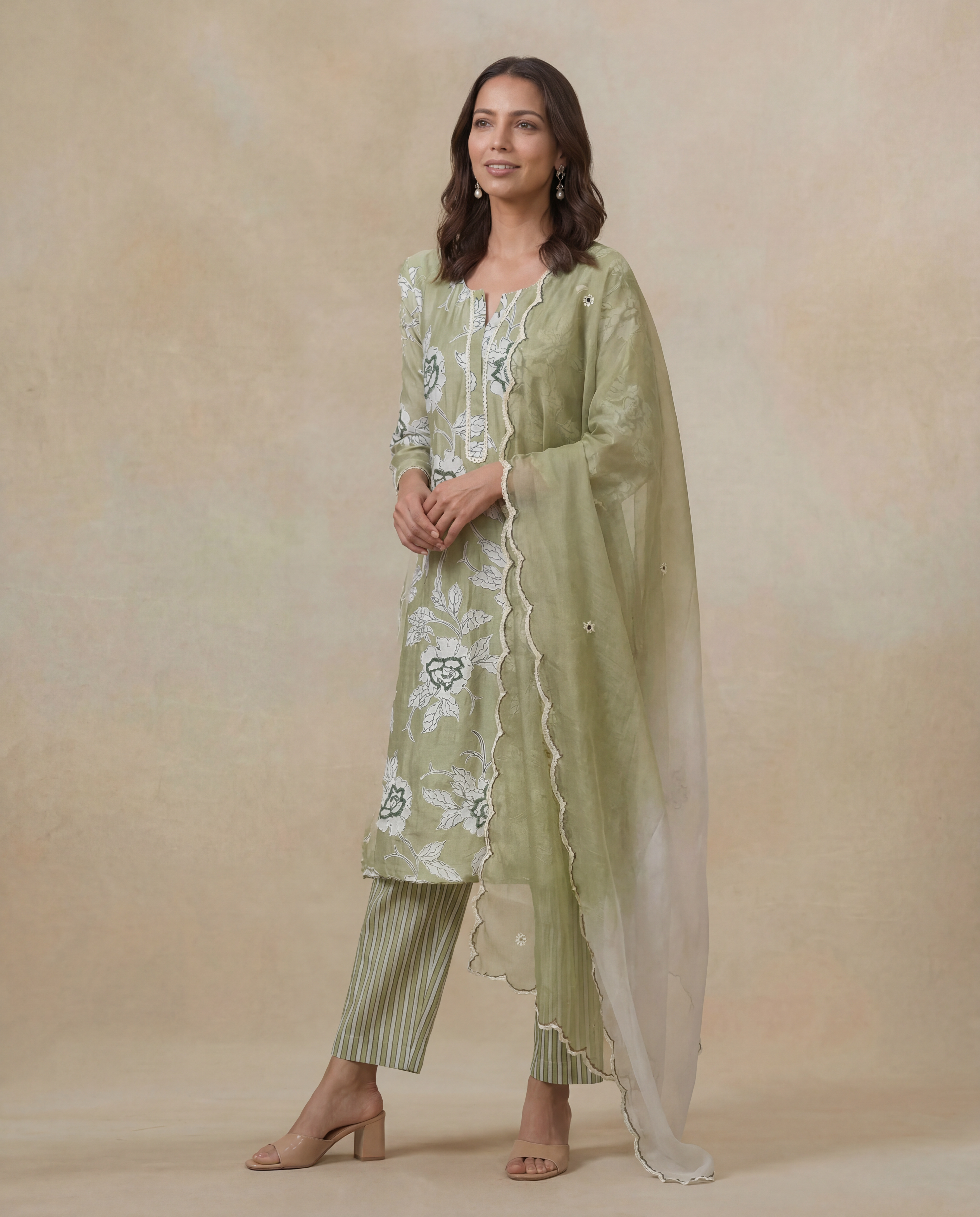 Sage Green Chanderi Cotton Salwar Set