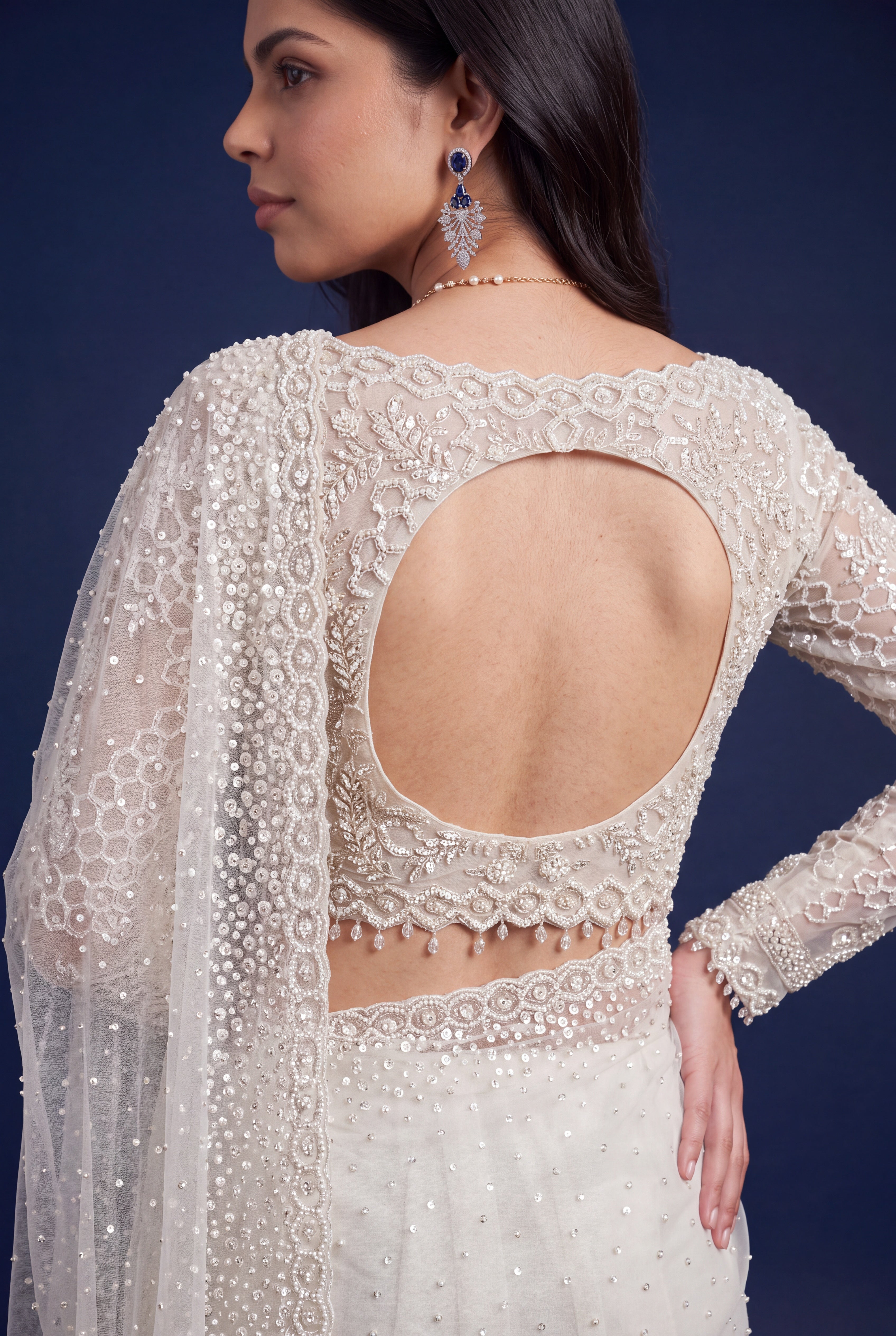 Ivory Net Designer Saree