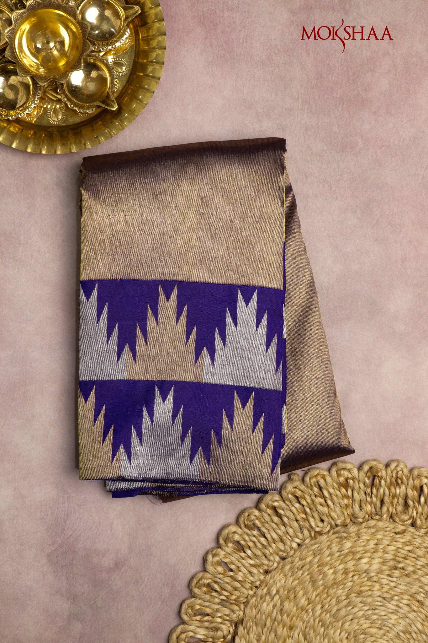 Purple Kanchivaram Silk Saree with Temple Zari Border - Mokshaa