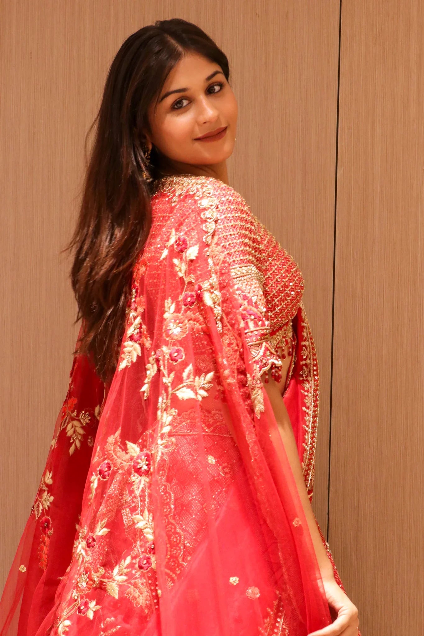 Red Raw Silk Bridal Lehenga with Zardozi and Sequin Embroidery - Mokshaa