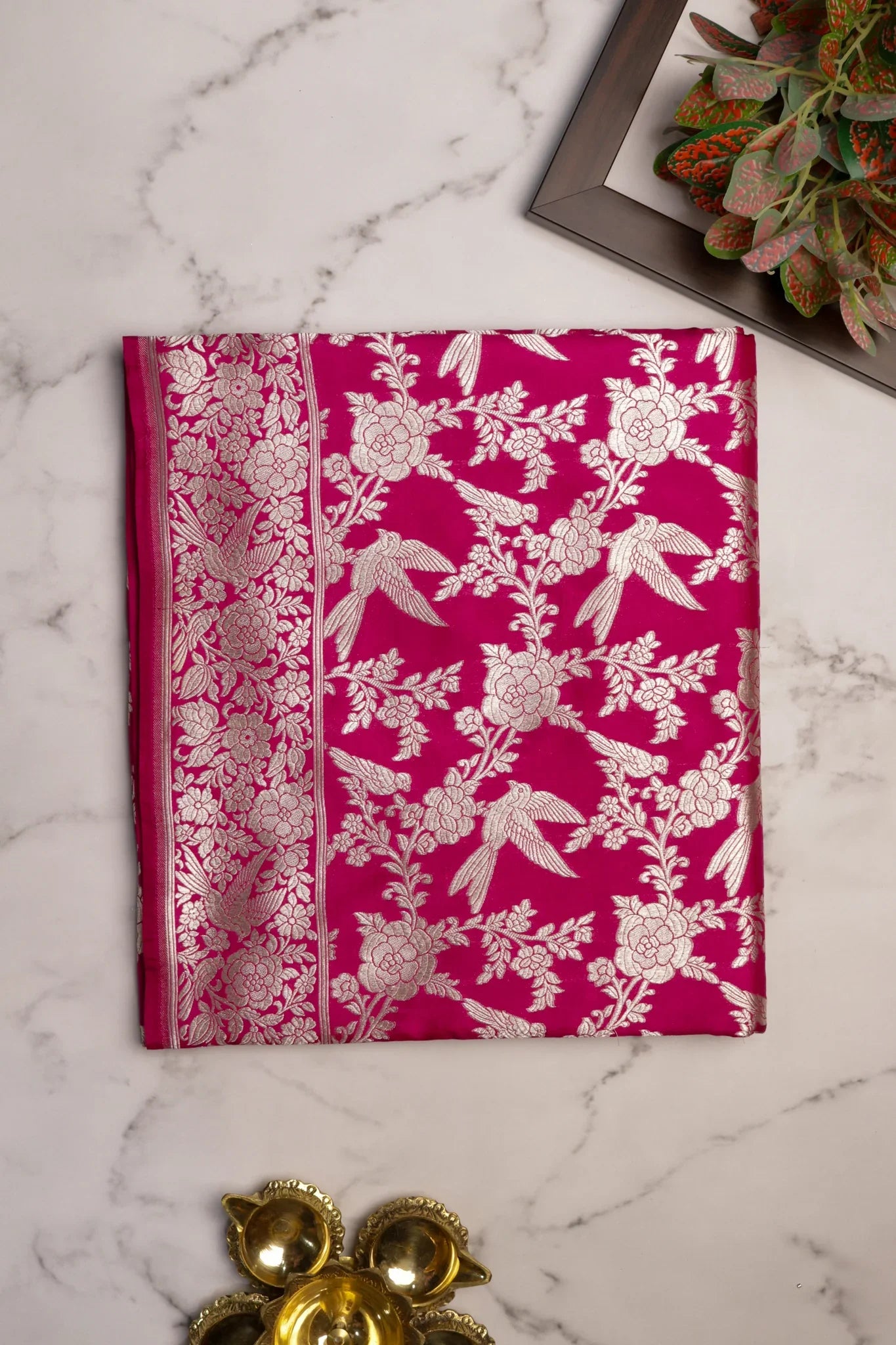 Magenta Banarasi Silver Zari Jaal Saree - Mokshaa