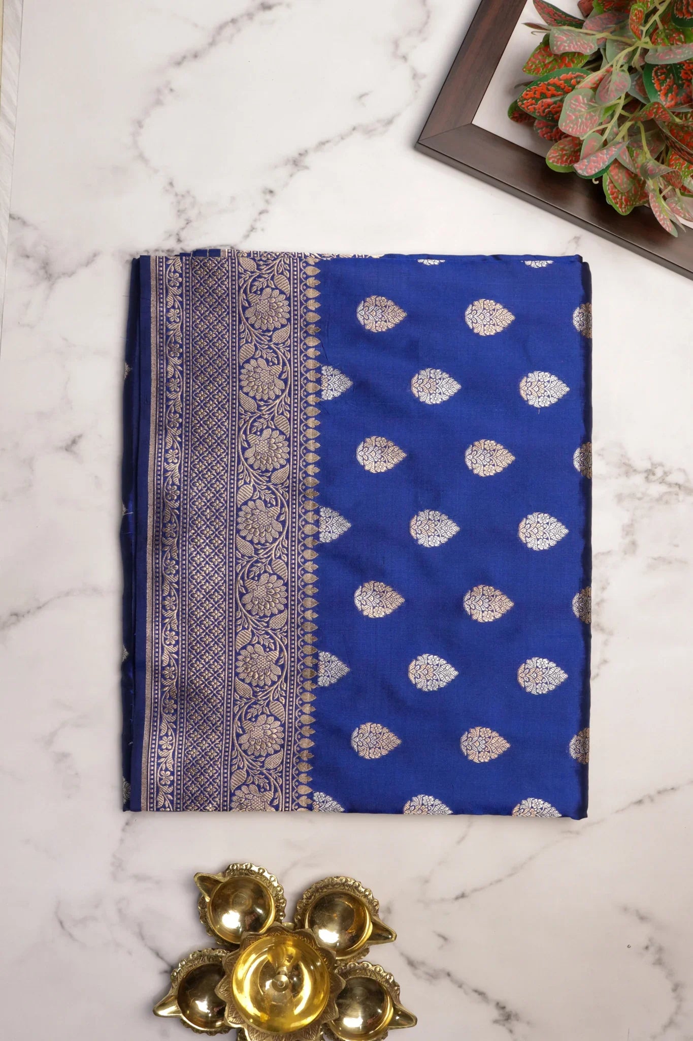 Royal Blue Banarasi Zari Butti Saree - Mokshaa