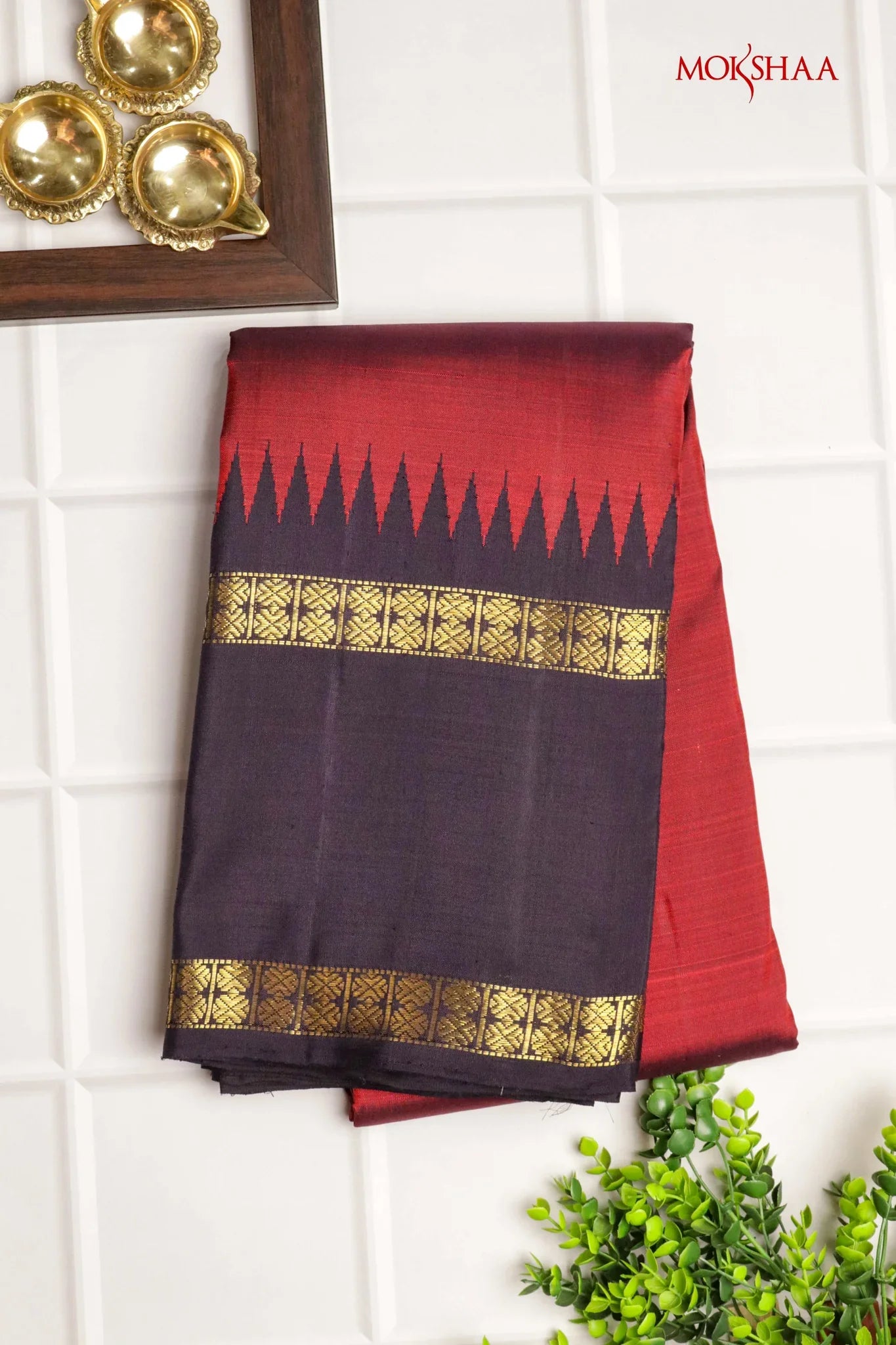 Maroon Kanchivaram Silk Saree with Black Border - Mokshaa