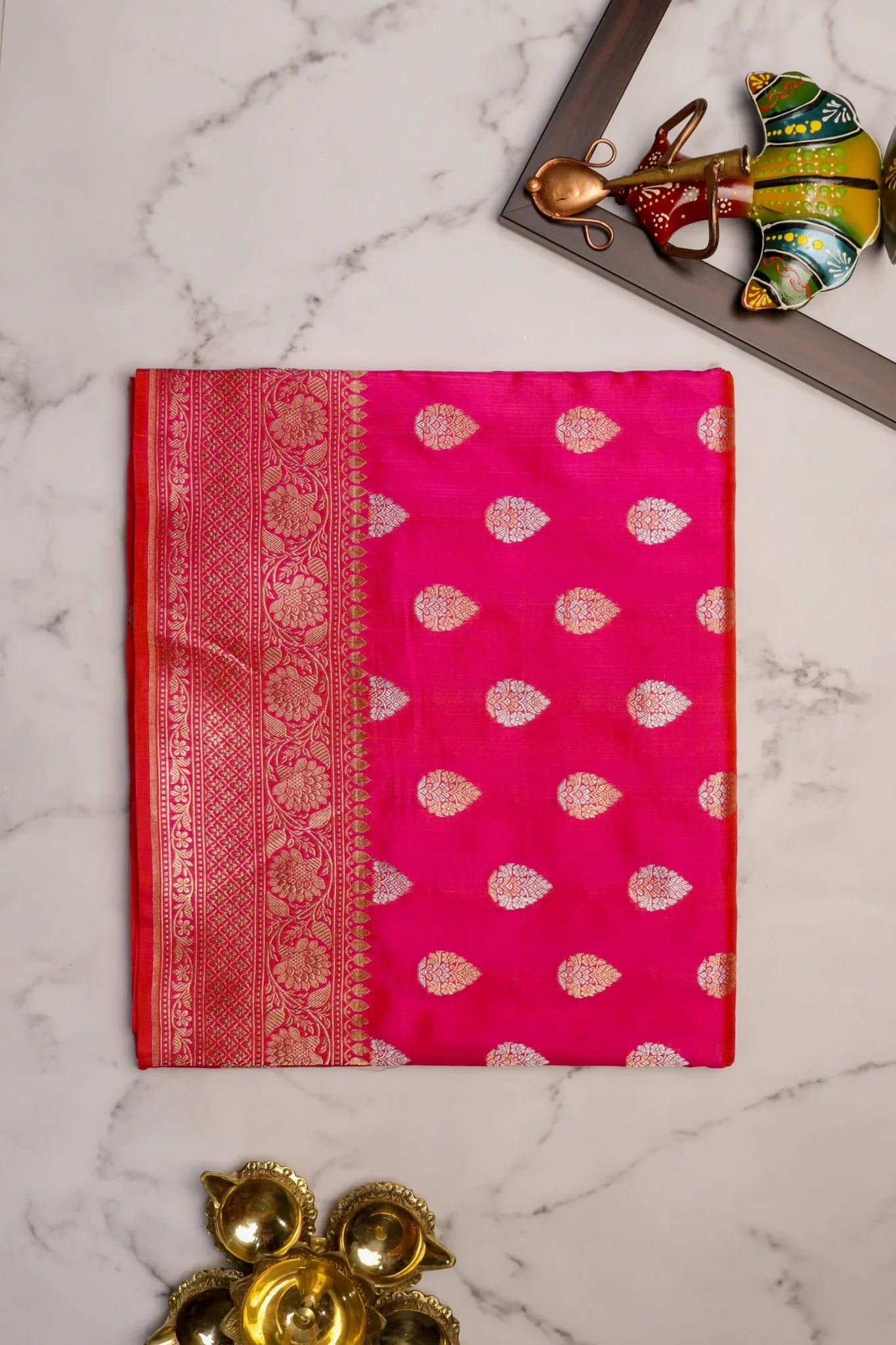Rani Pink Banarasi Silk Zari Butti Saree - Mokshaa