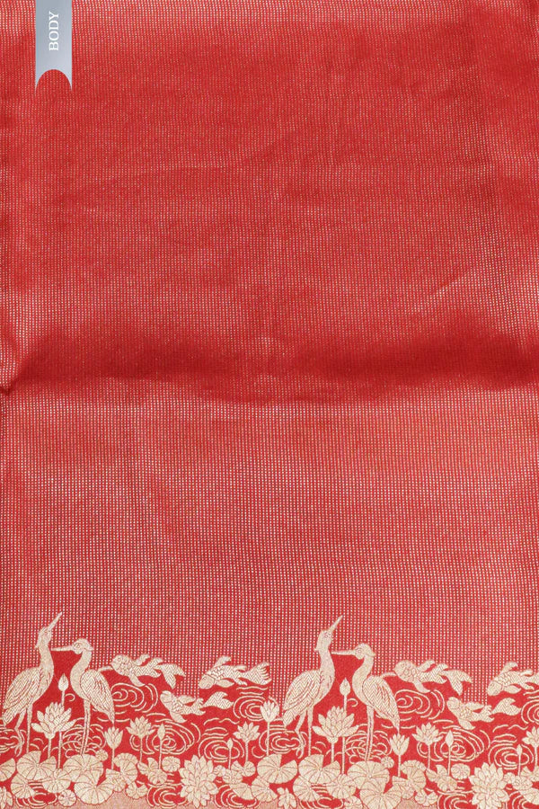 Red Banarasi Silk Saree with Self Zari Weaving and Ornate Fancy Border | Saree | Mokshaa