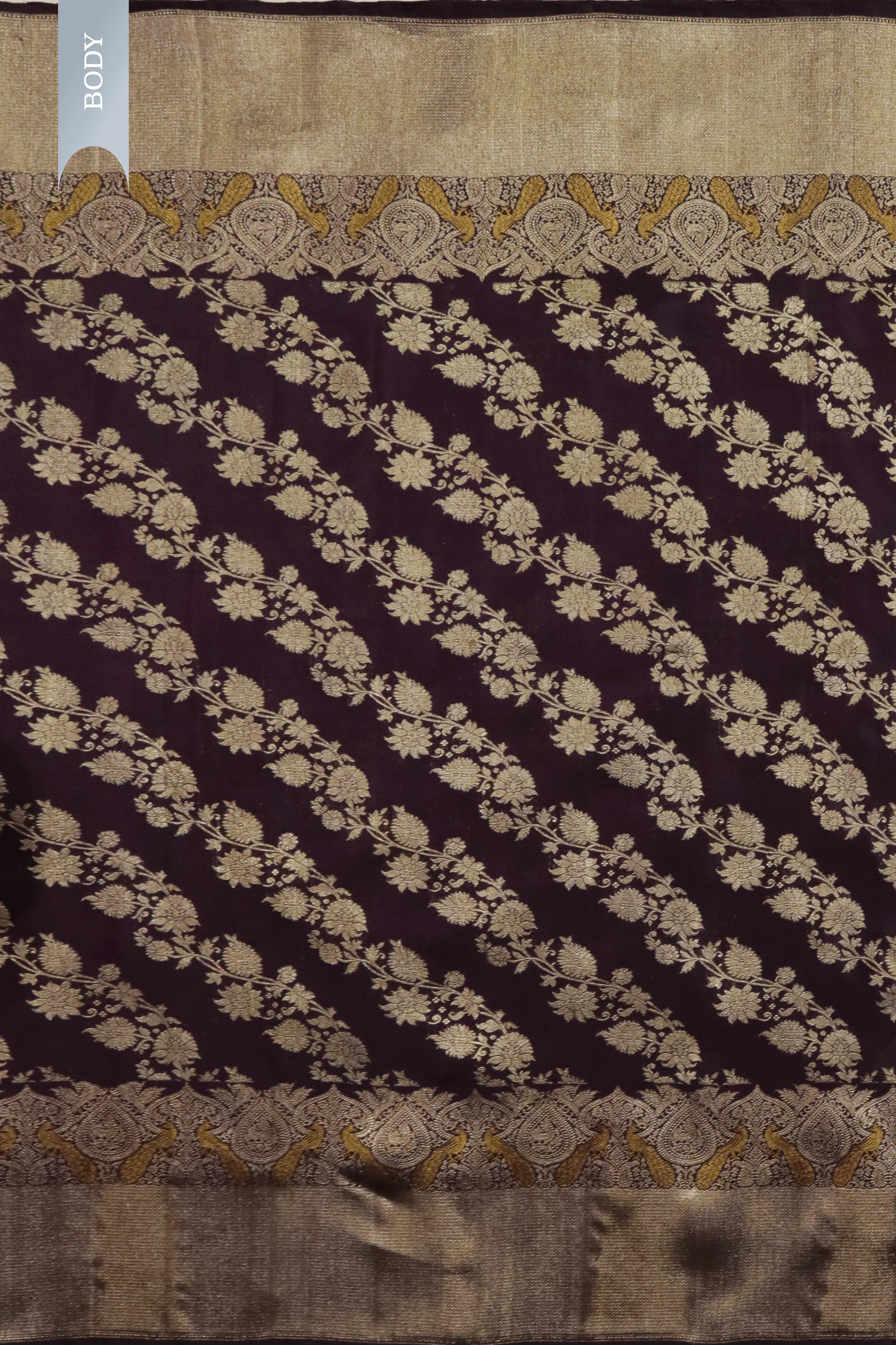 Dark Brown Kanchivaram Silk Saree with Peacock Motif Border - Mokshaa