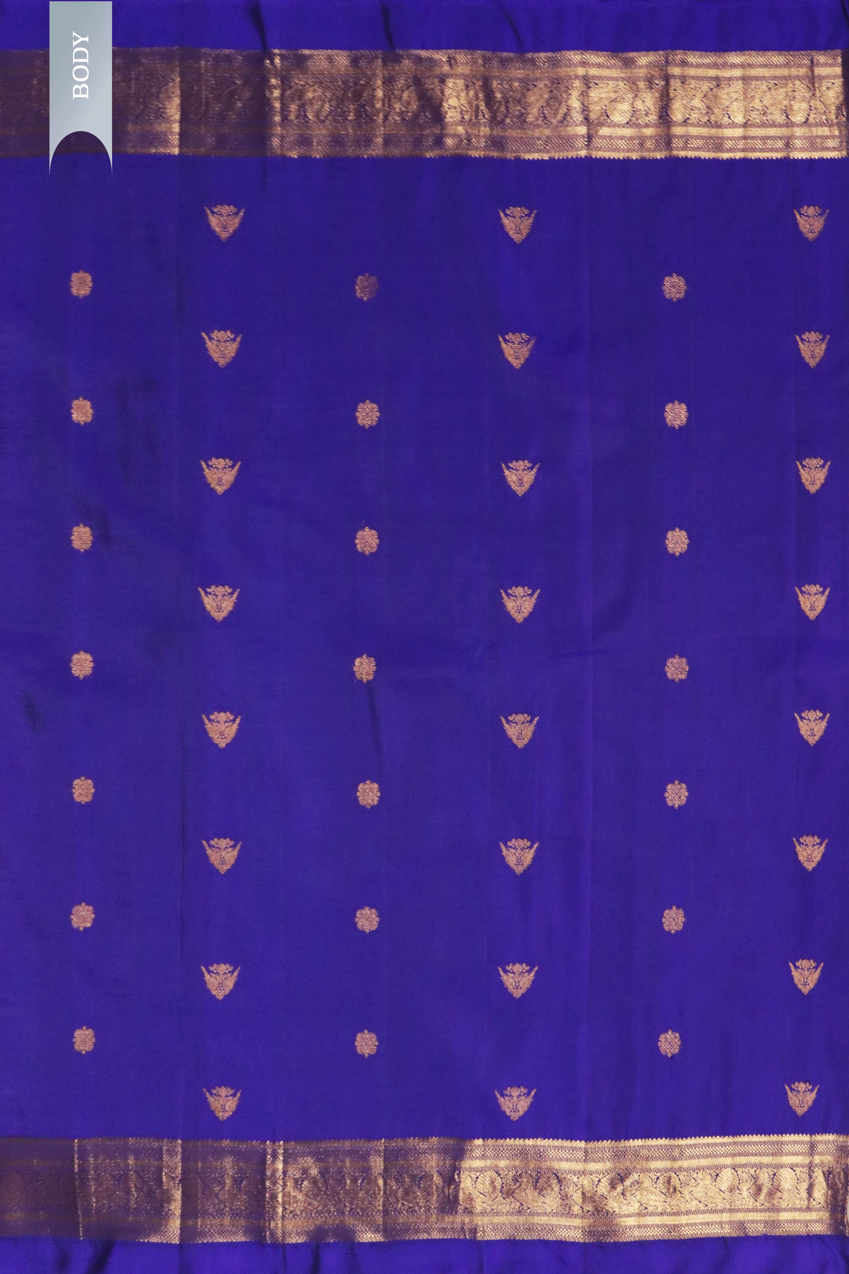 Ink Blue Kanchivaram Silk Saree with Zari Border - Mokshaa