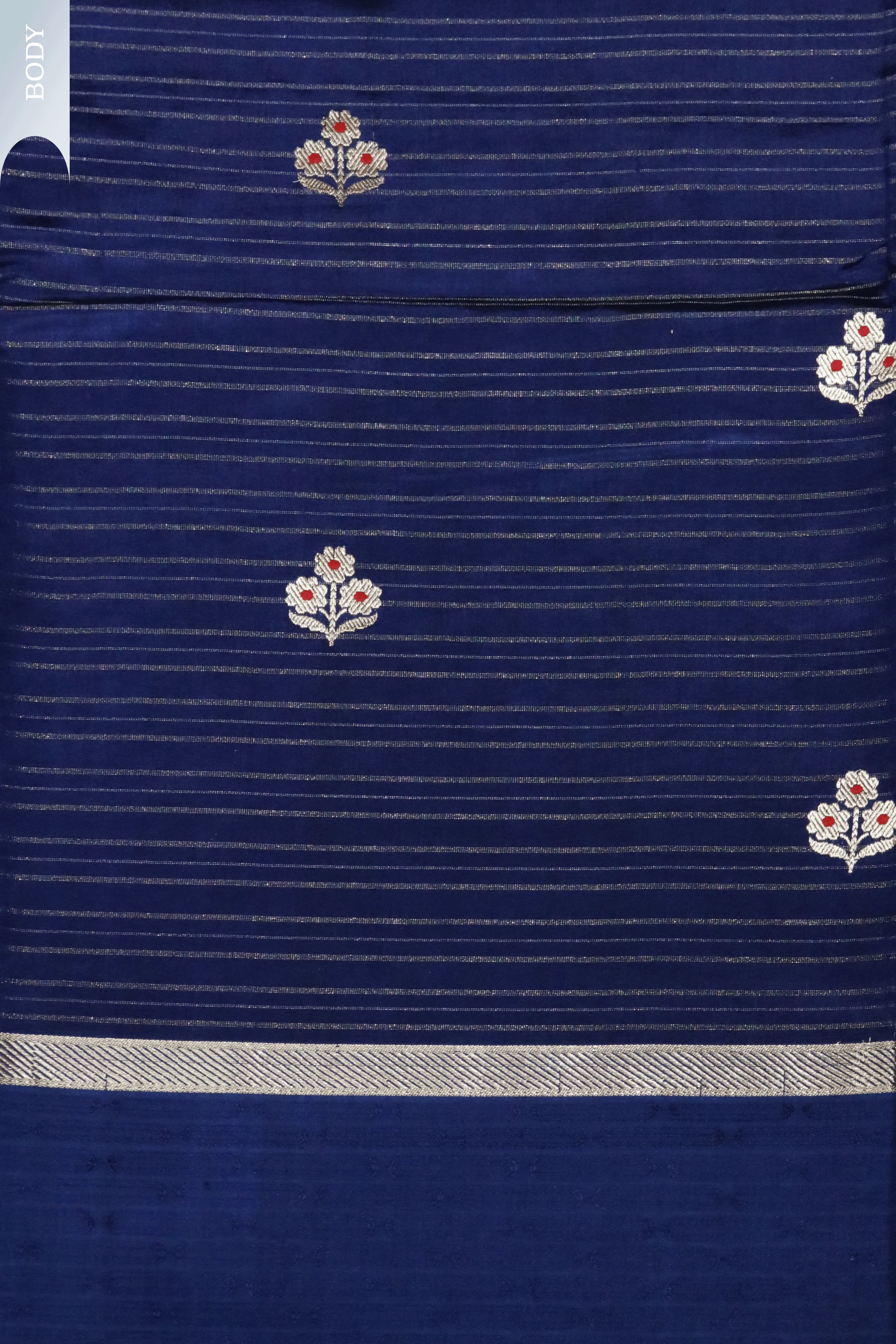 Blue Banarasi Chanderi Silk Saree with Zari Stripes and Butti - Mokshaa