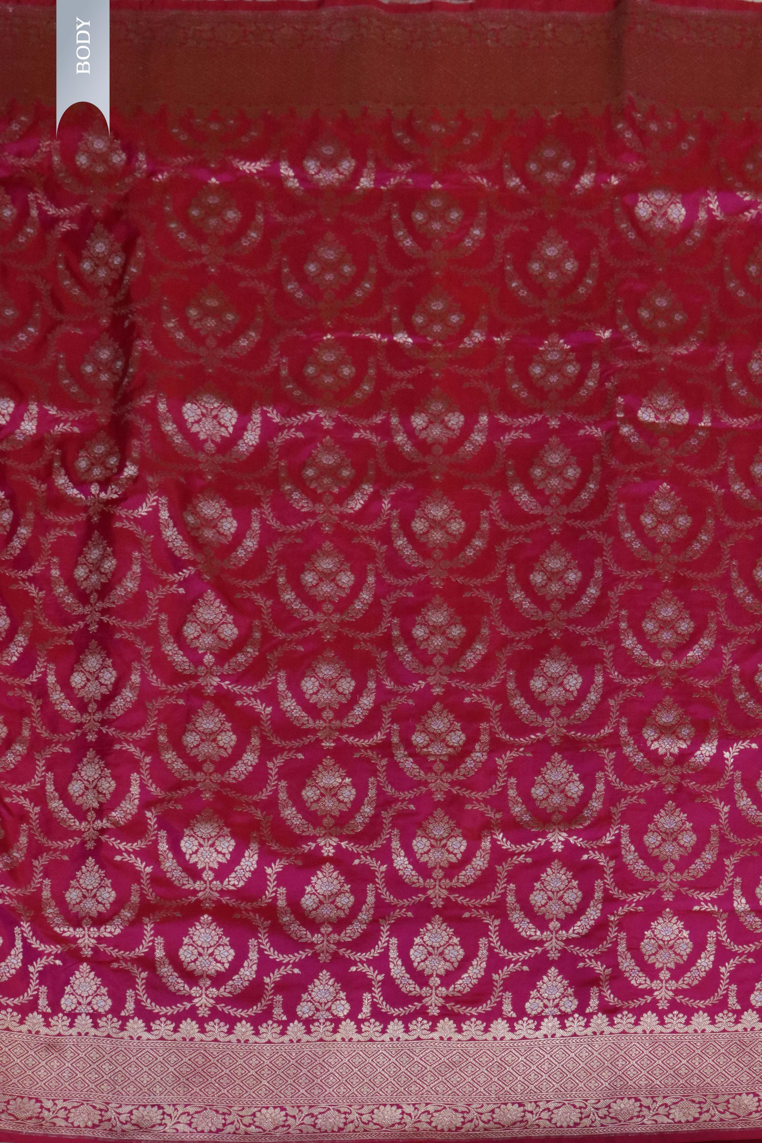 Rani Pink Banarasi Silk Saree with Zari Jaal & Intricate Border - Mokshaa