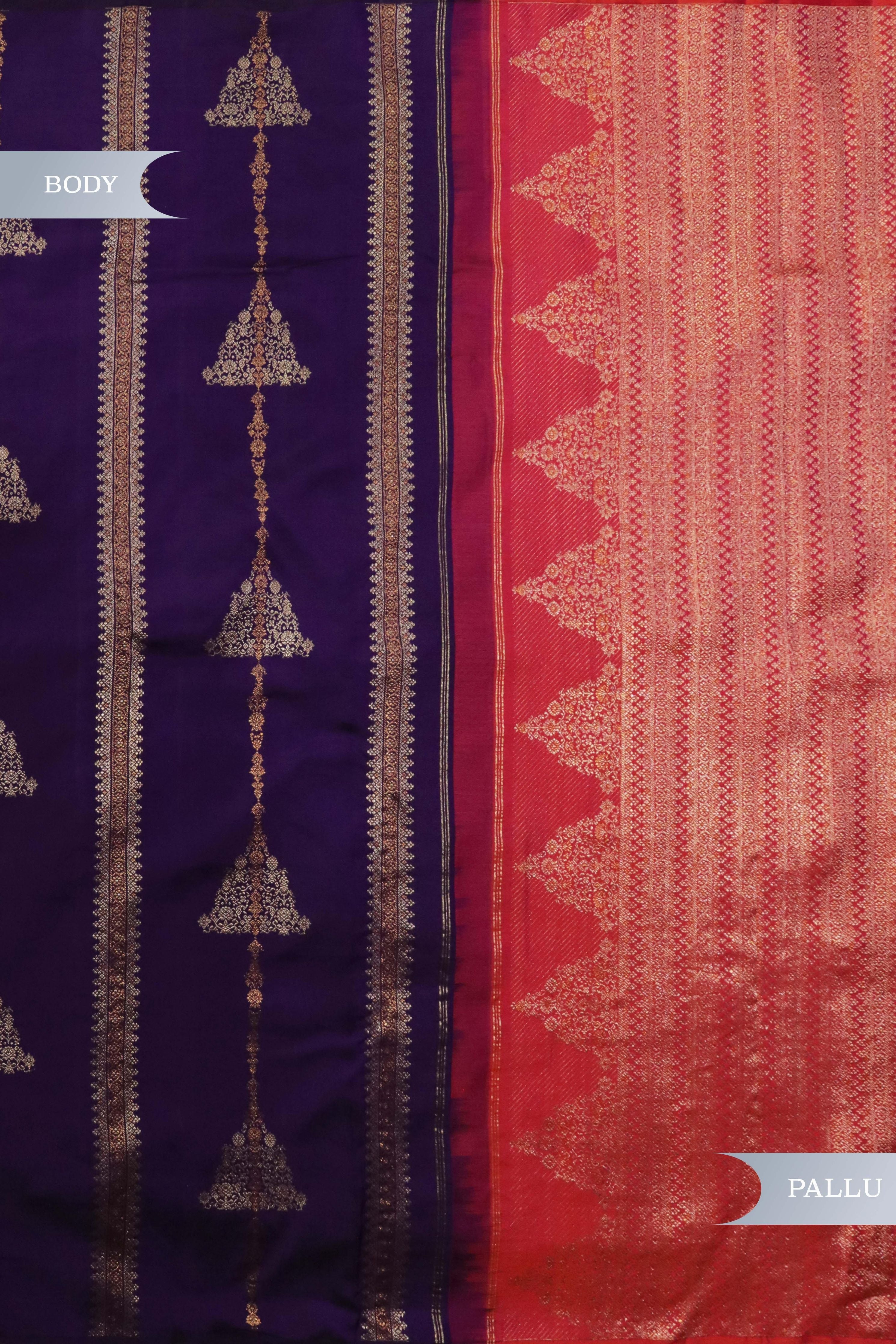 Purple Kanchivaram Silk Saree with Striped Weave - Mokshaa
