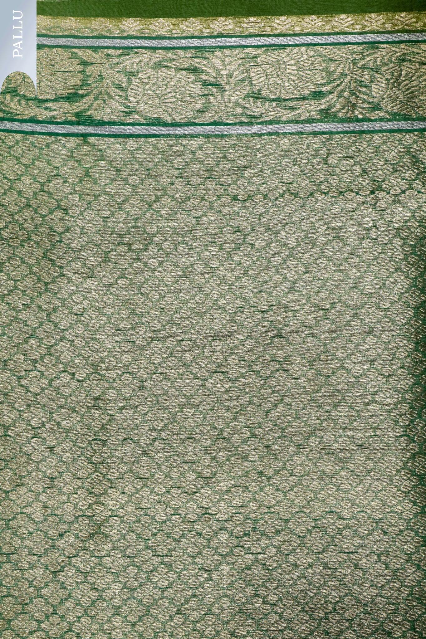Multi-Green Banarasi Kora Saree with Zari Embroidered Motifs - Mokshaa