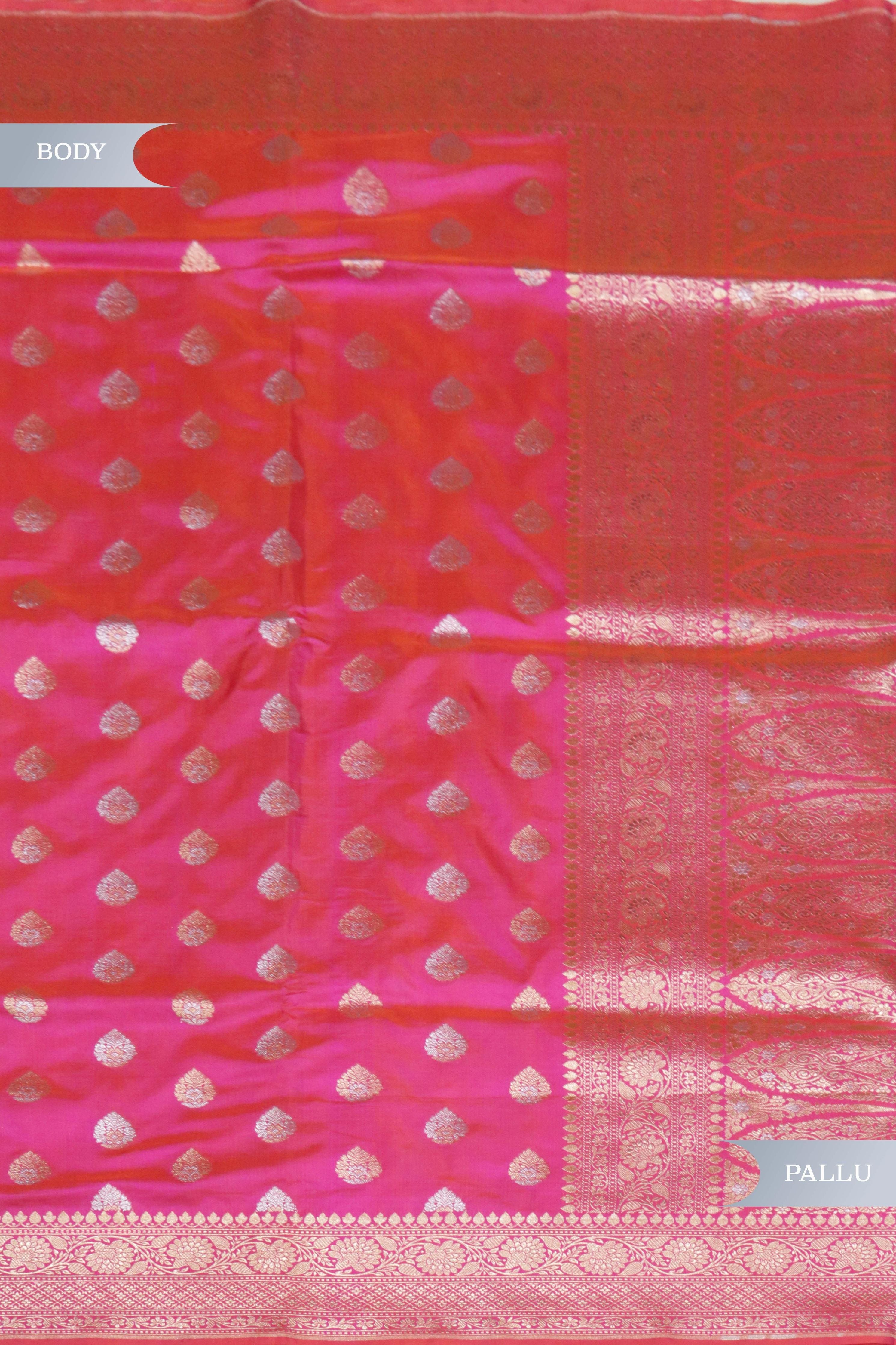 Rani Pink Banarasi Silk Zari Butti Saree - Mokshaa
