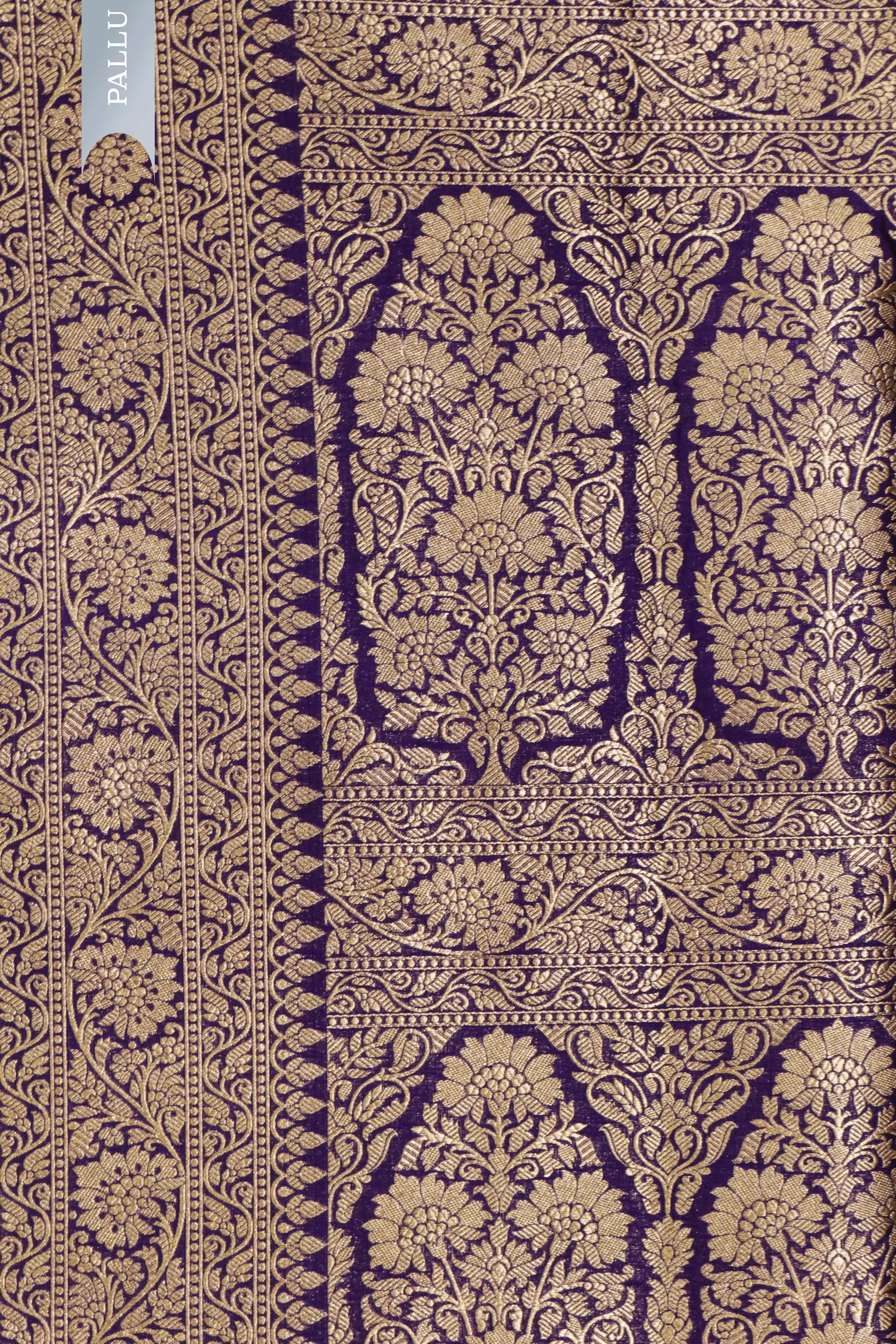 Purple Banarasi Silk Saree with Butti & Zari Border - Mokshaa