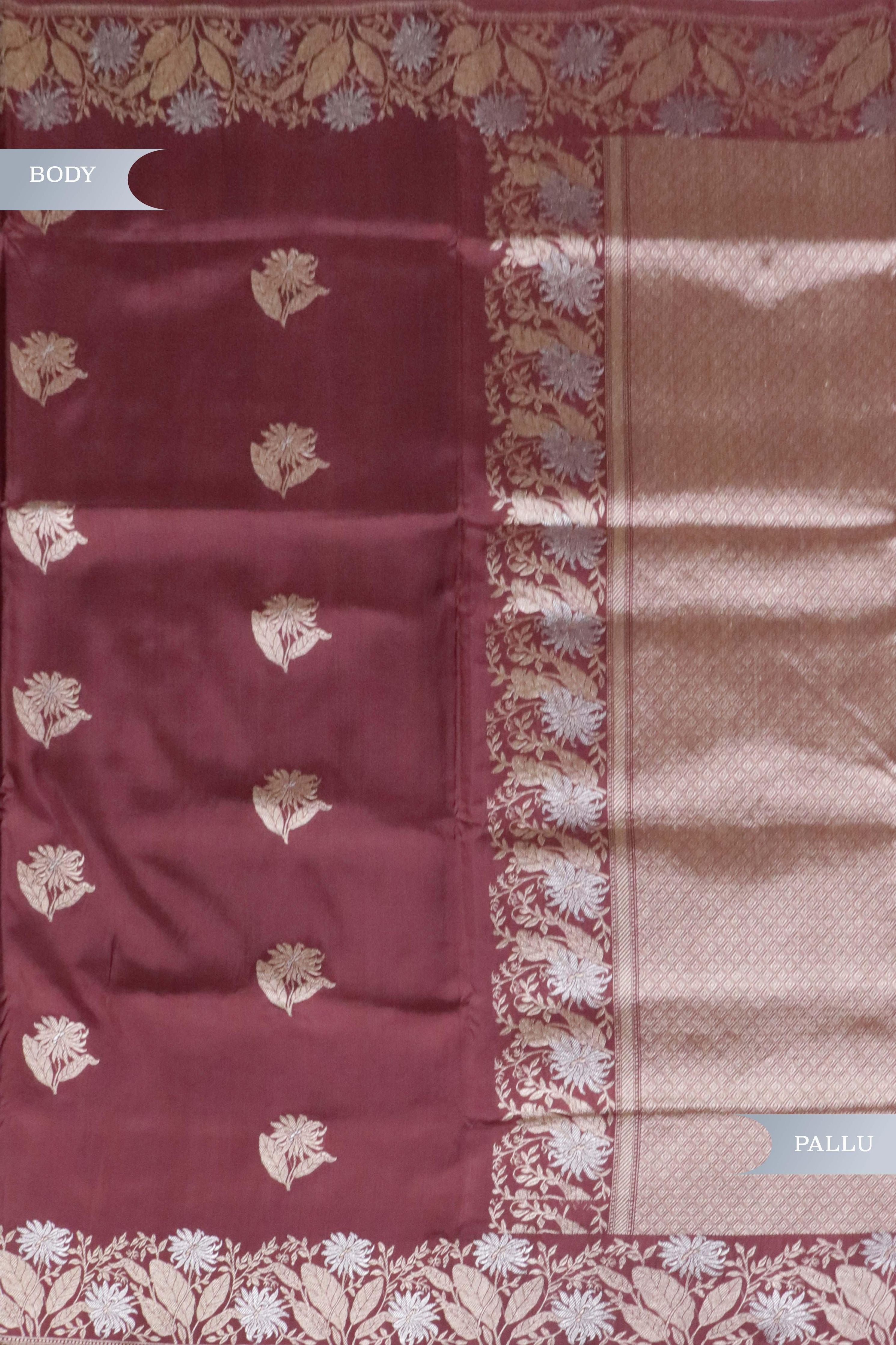 Brown Banarasi Silk Saree with Fancy Zari Borde - Mokshaa