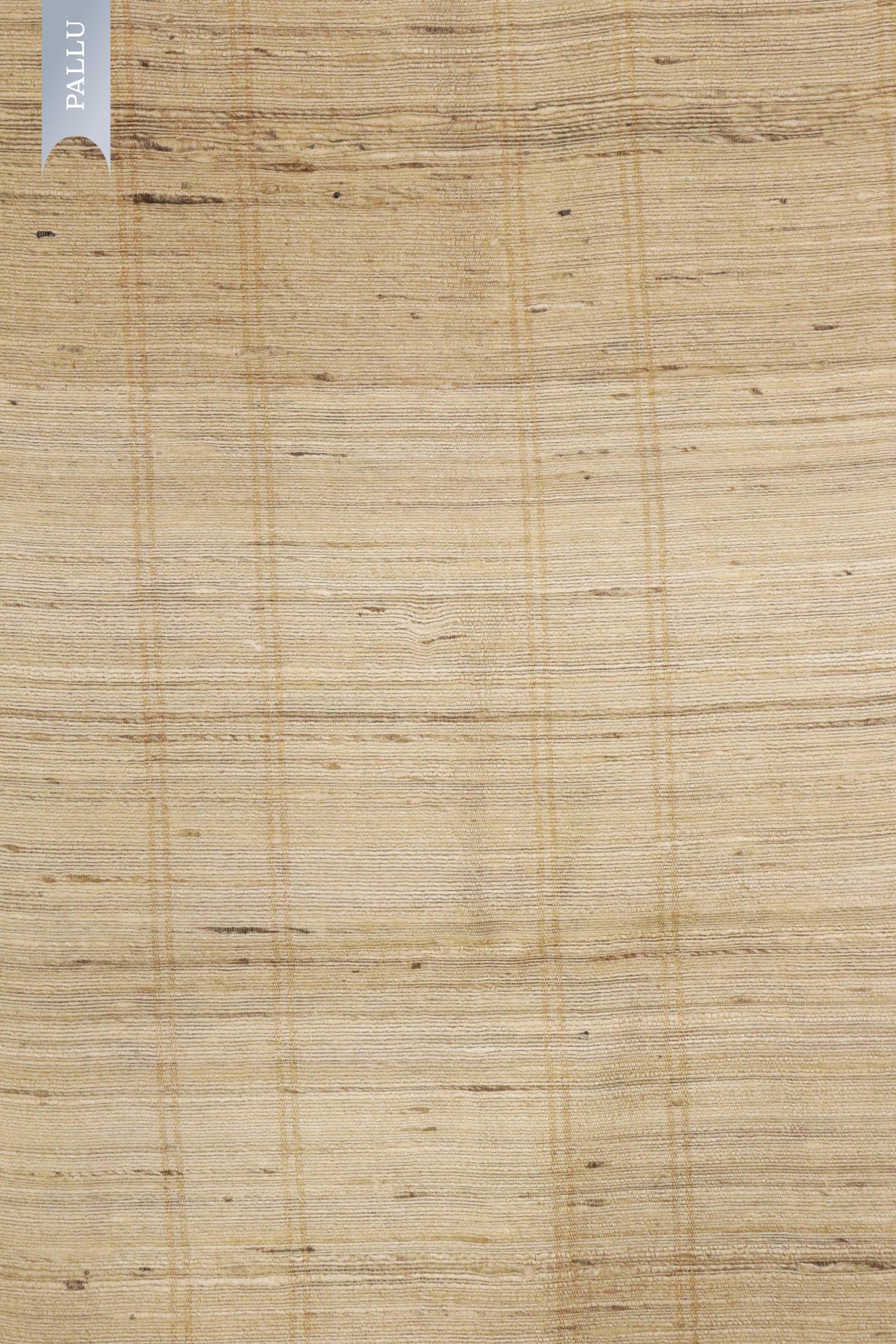Beige Tussar Silk Saree with Zari Checks & Floral Print - Mokshaa