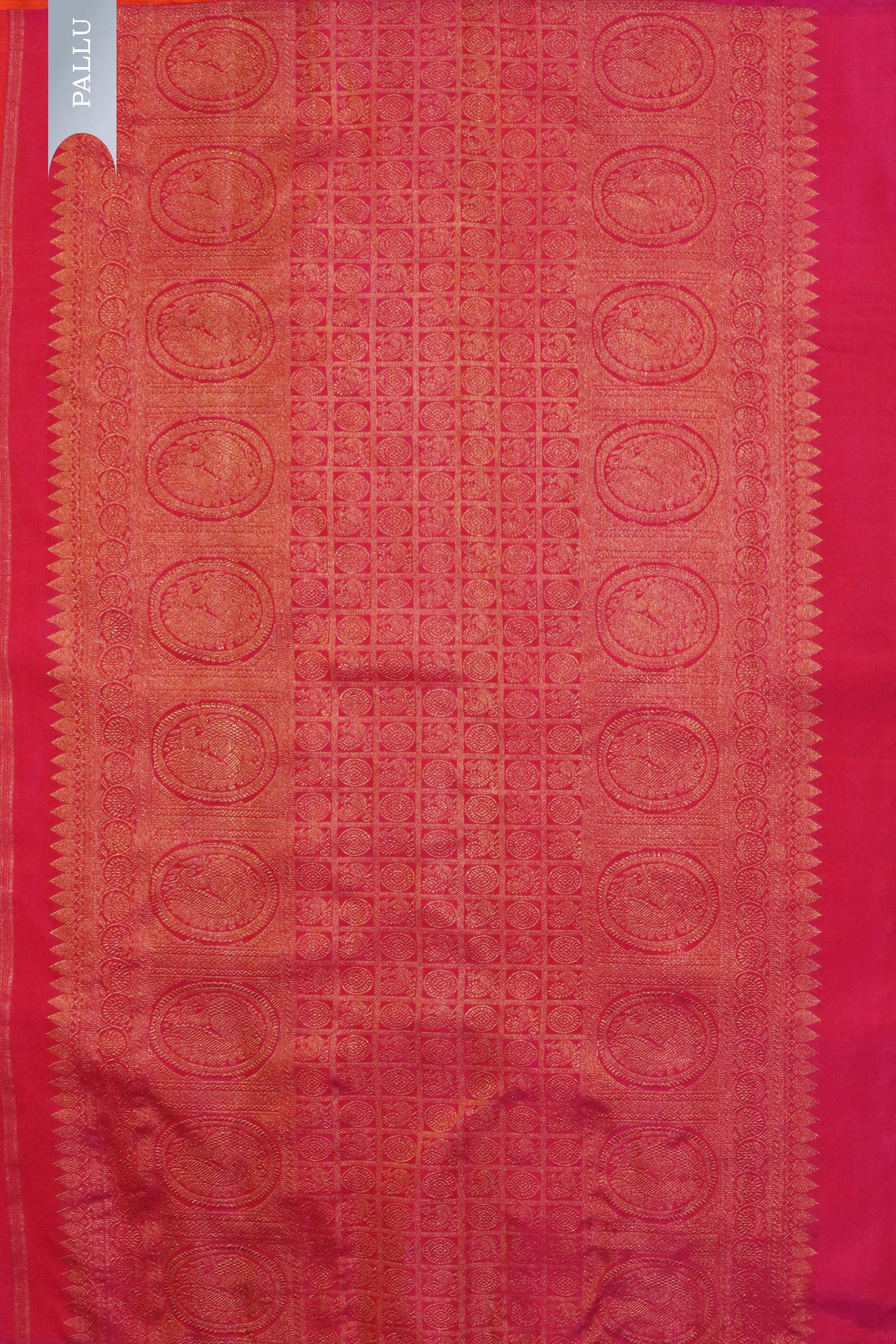 Orange Kanchivaram Silk Saree with Butta & Contrast Vanasingaram Border - Mokshaa