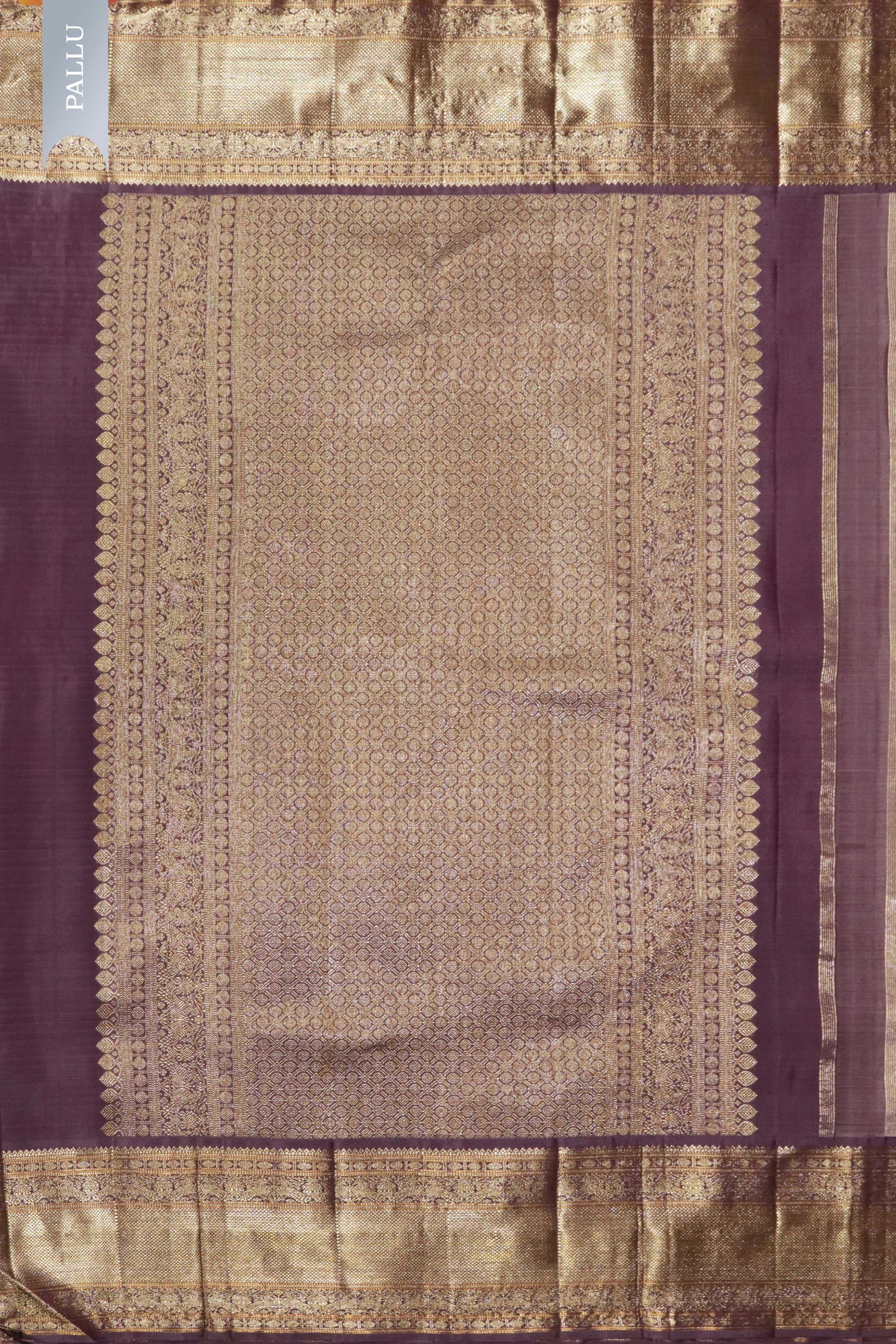 Beige Kanchivaram Silk Saree with Zari Stripes & Contrast Maroon Pallu - Mokshaa