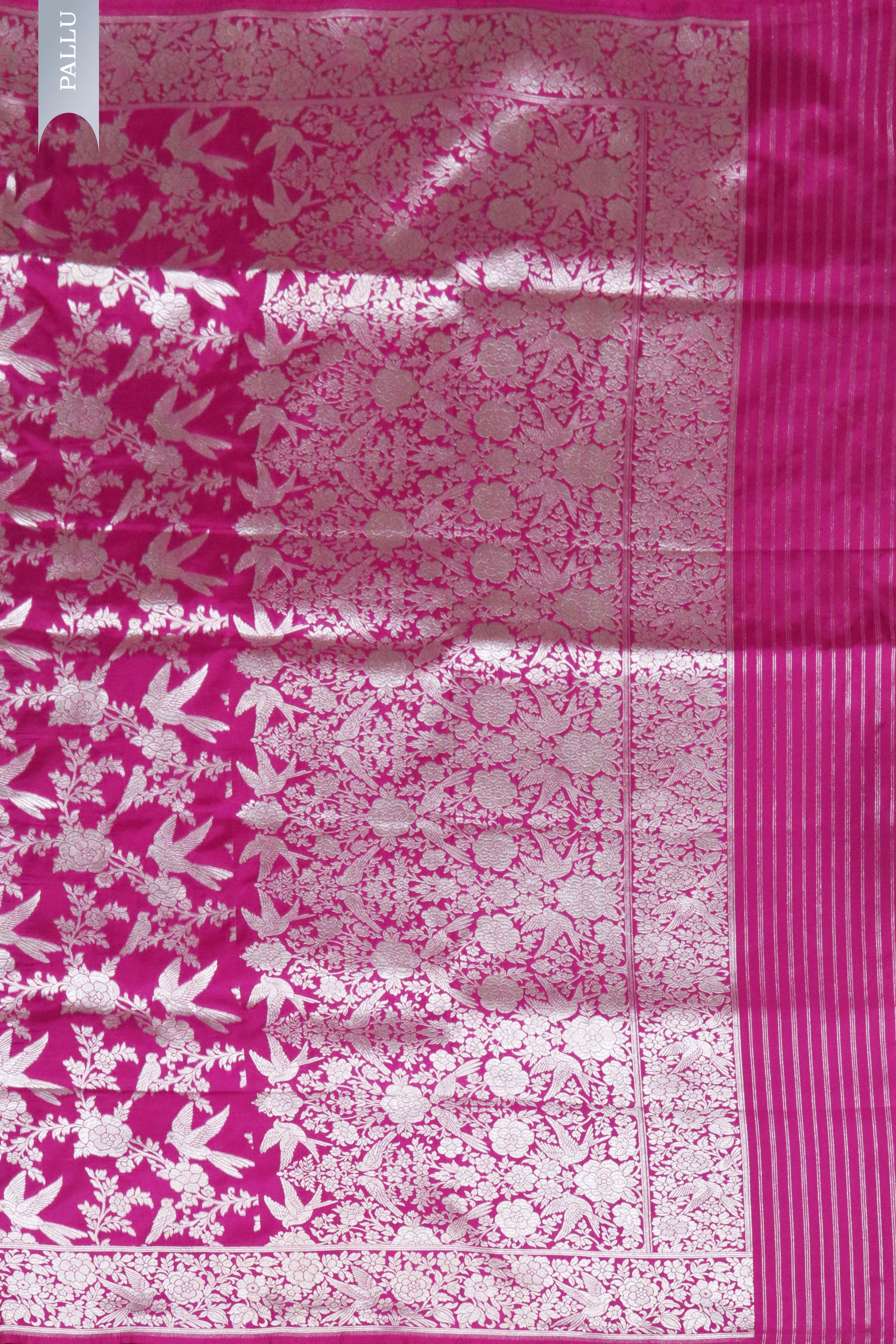 Magenta Banarasi Silver Zari Jaal Saree - Mokshaa