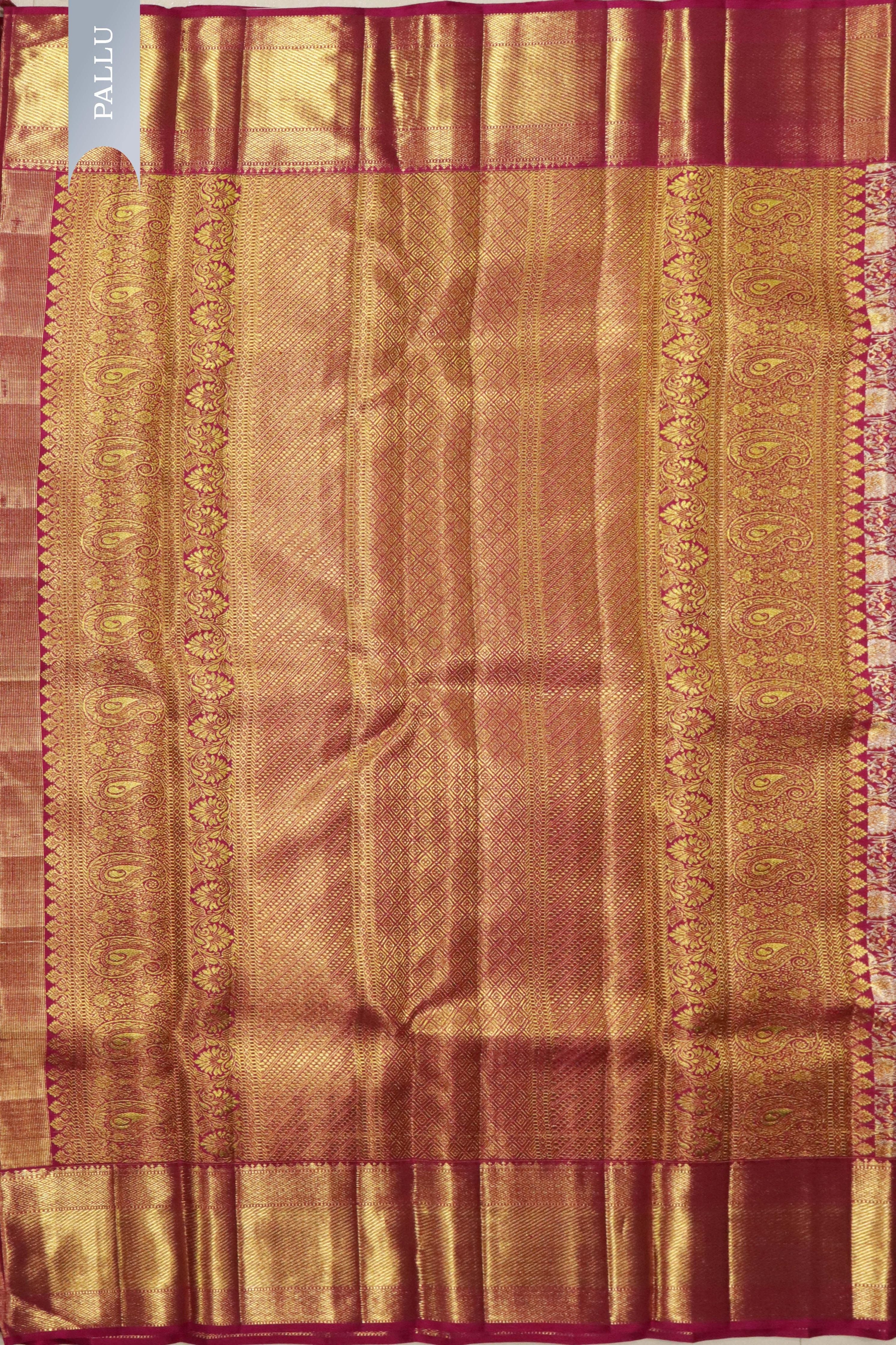 Pink Kanchivaram Silk Saree with Golden Zari & Meena Weaving - Mokshaa