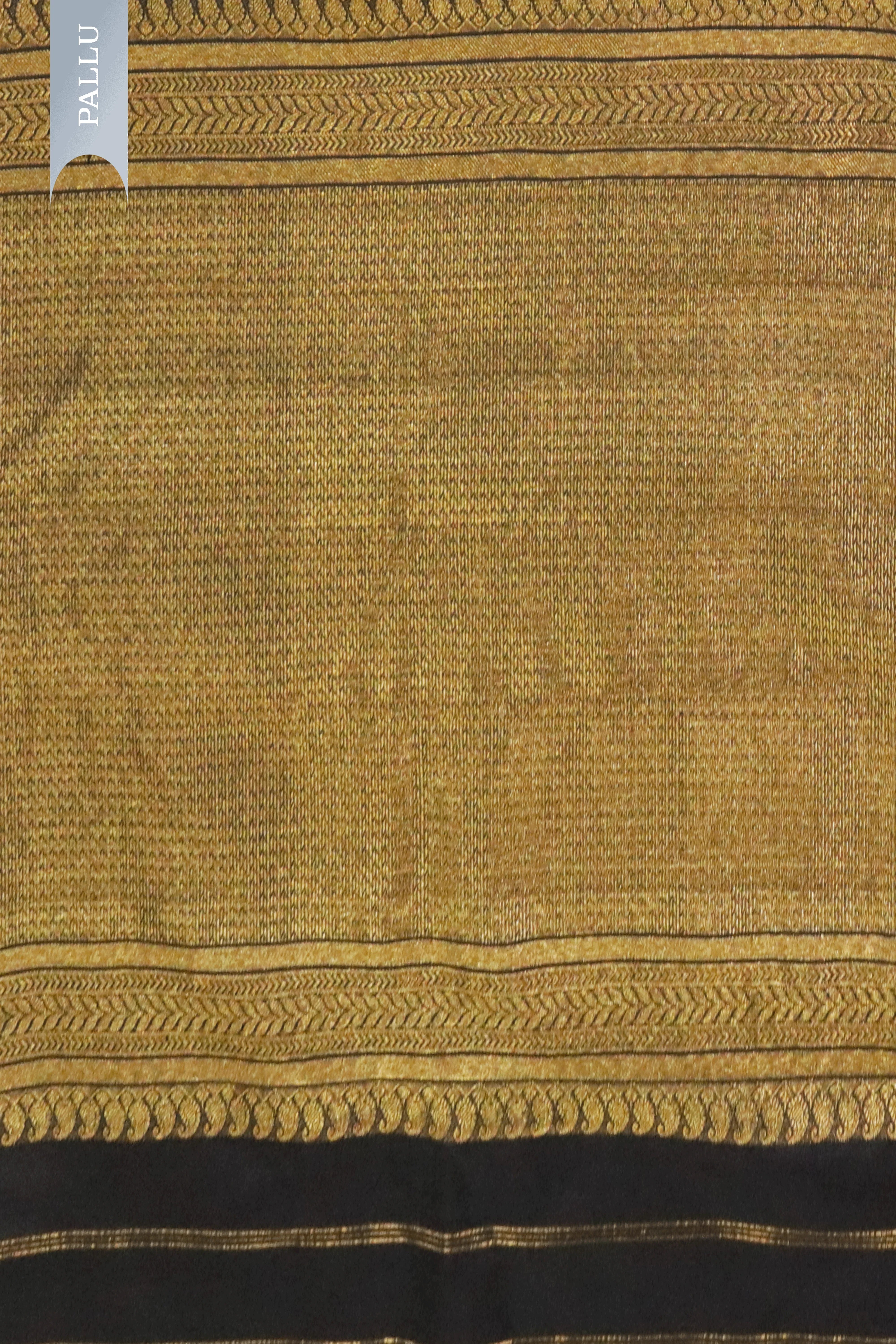 Black Kanchivaram Silk Saree with Golden Stripes & Buttas Border - Mokshaa