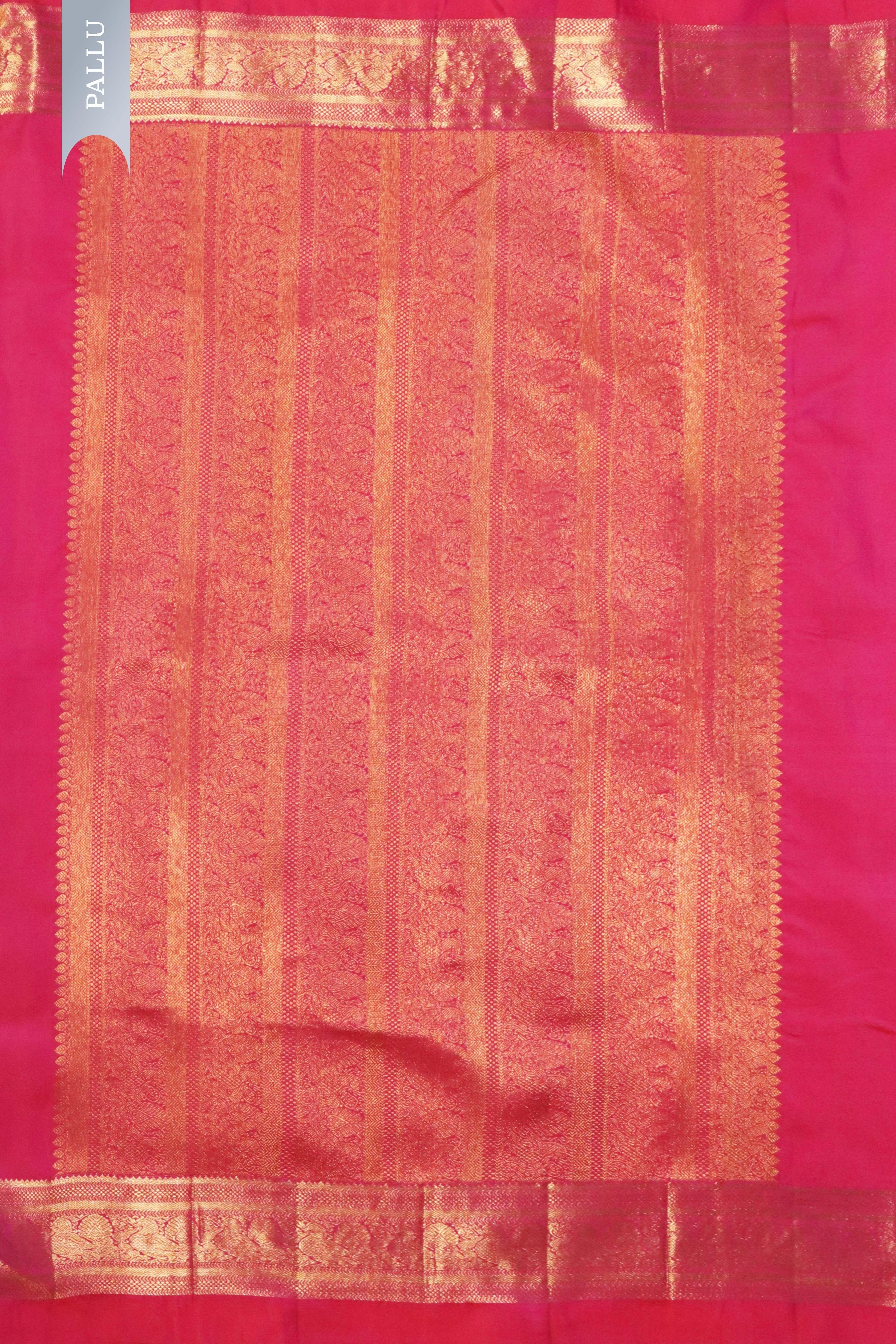 Tomato Pink Kanchivaram Silk Saree with Zari Border - Mokshaa