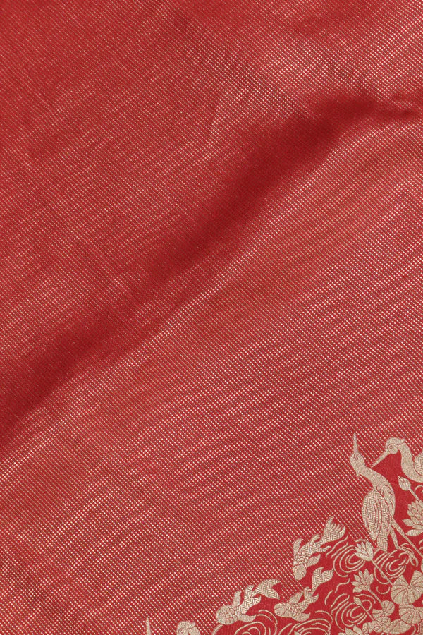 Red Banarasi Silk Saree with Self Zari Weaving and Ornate Fancy Border | Saree | Mokshaa