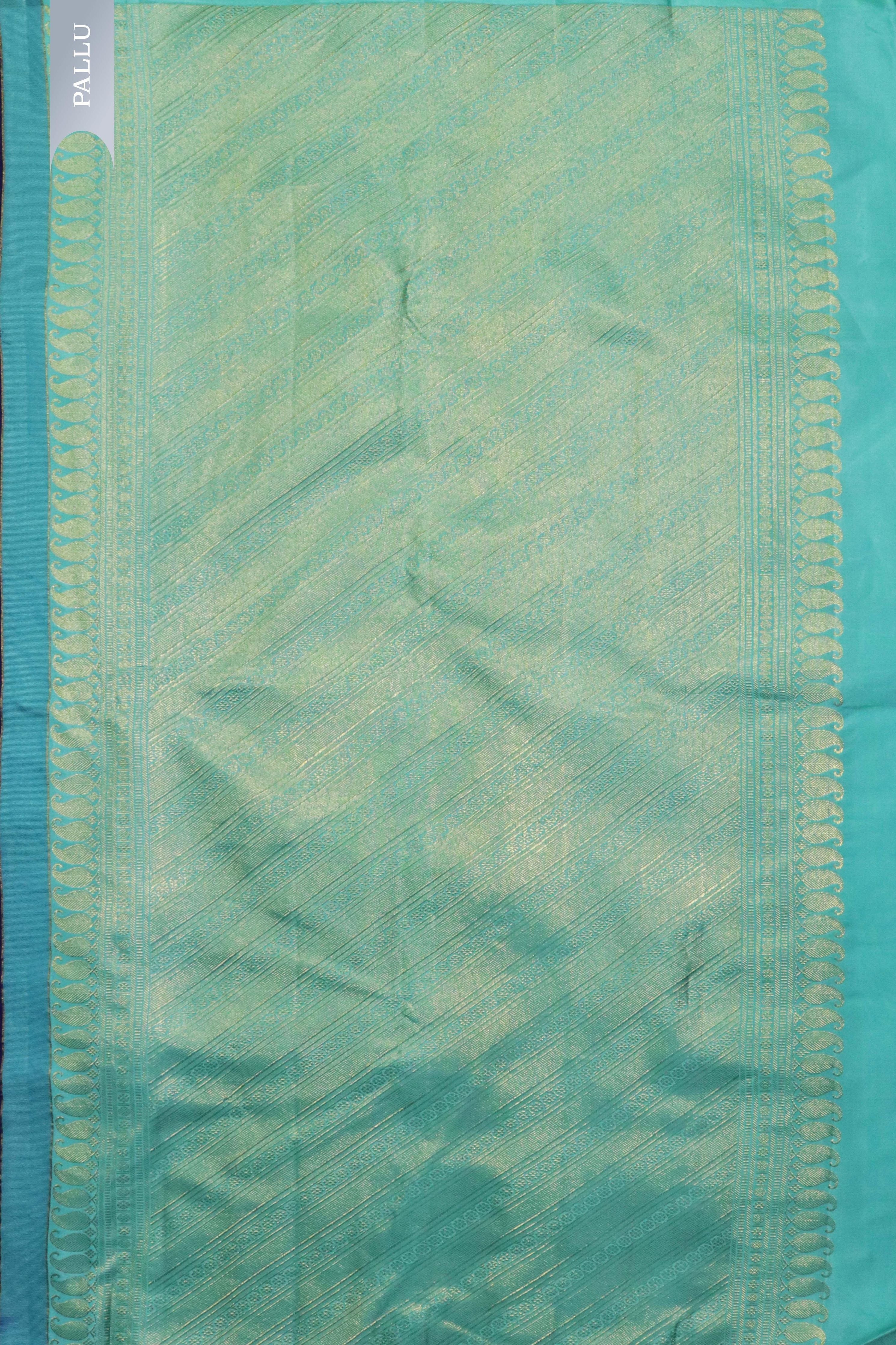 Ink Blue Kanchivaram Silk Saree with Zari Buttas & Contrast Pallu - Mokshaa