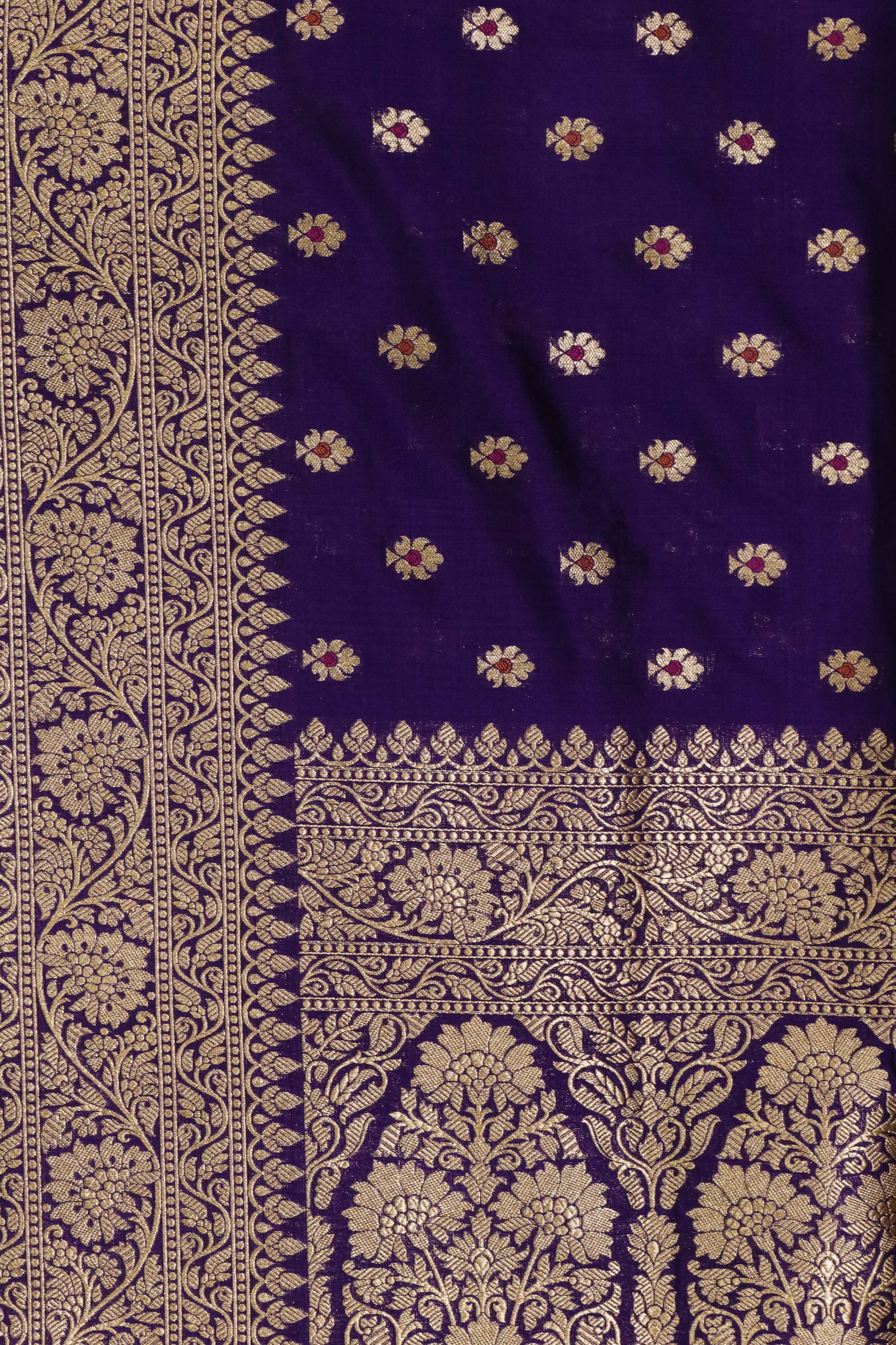 Purple Banarasi Silk Saree with Butti & Zari Border - Mokshaa