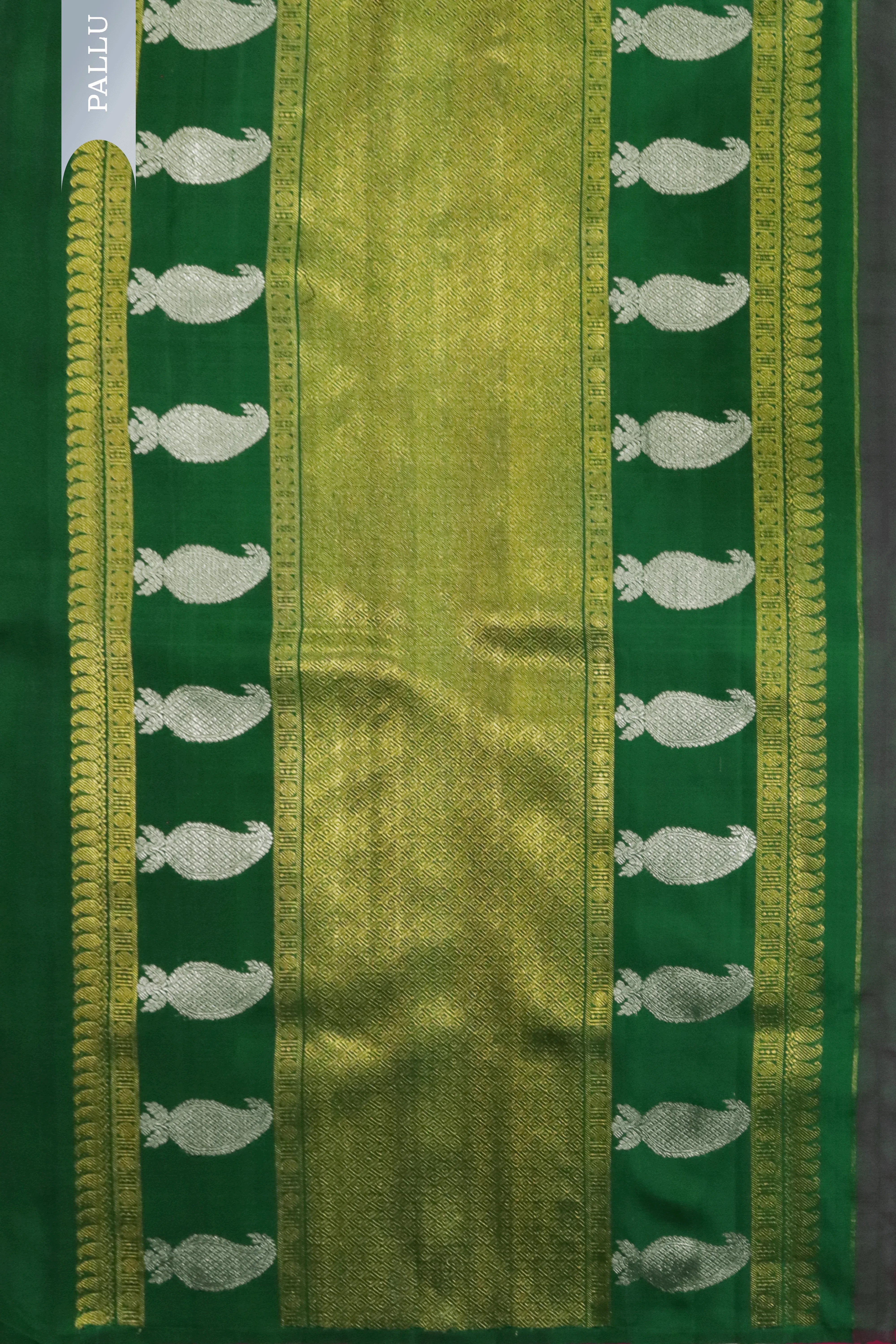 Rani Pink Kanchivaram Silk Saree with Silver & Gold Zari Weaving - Mokshaa