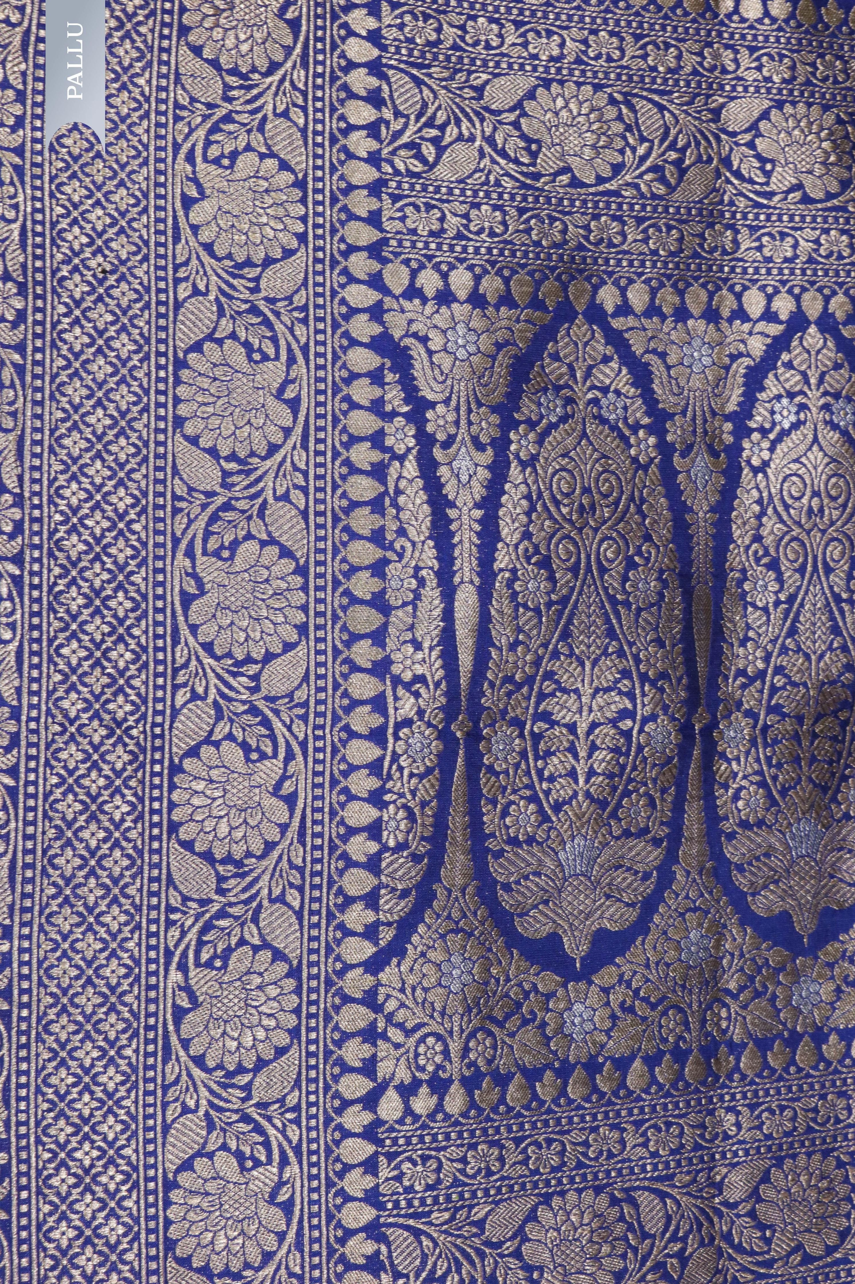 Royal Blue Banarasi Zari Butti Saree - Mokshaa