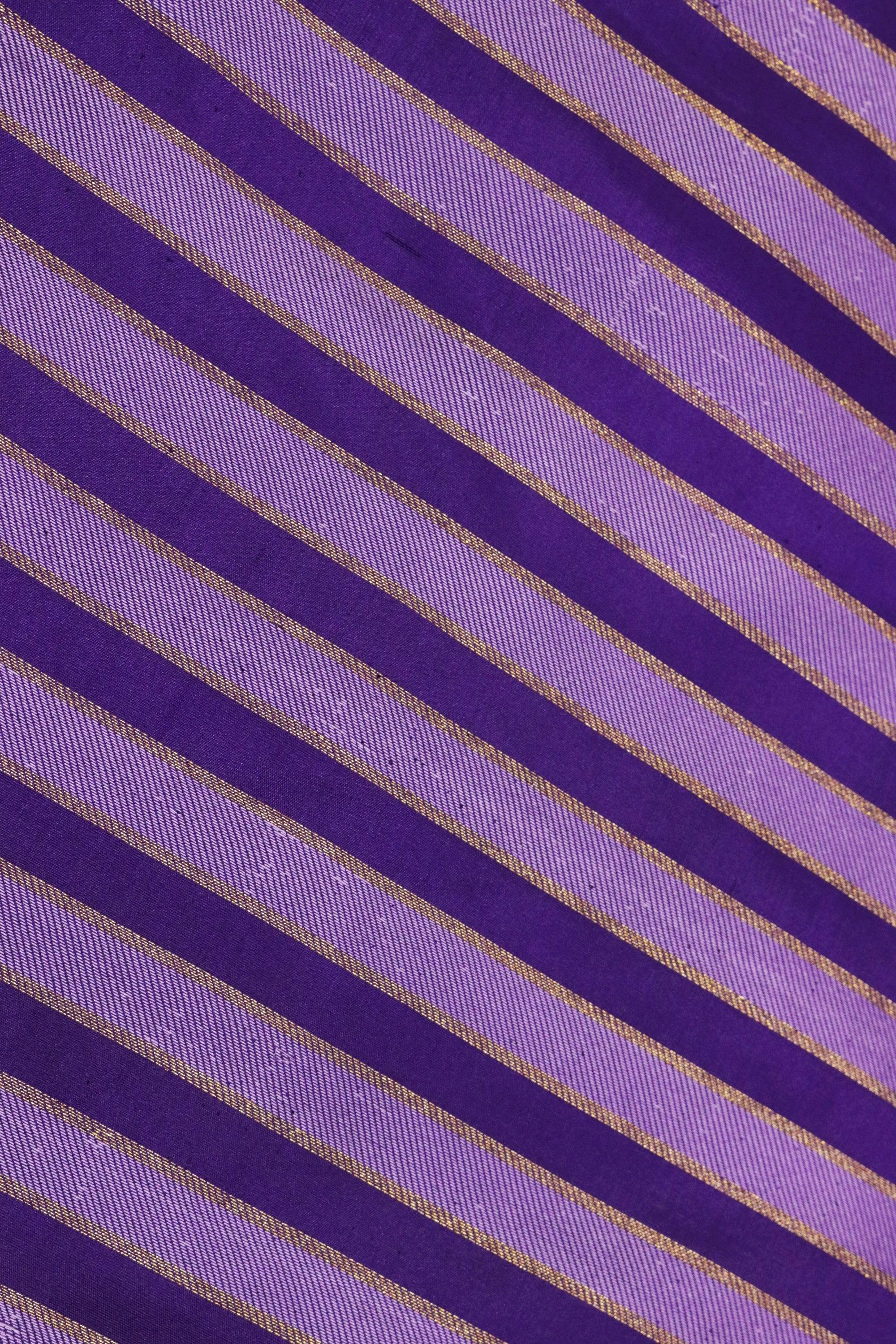Purple Kanchivaram Silk Saree with Golden Stripes - Mokshaa