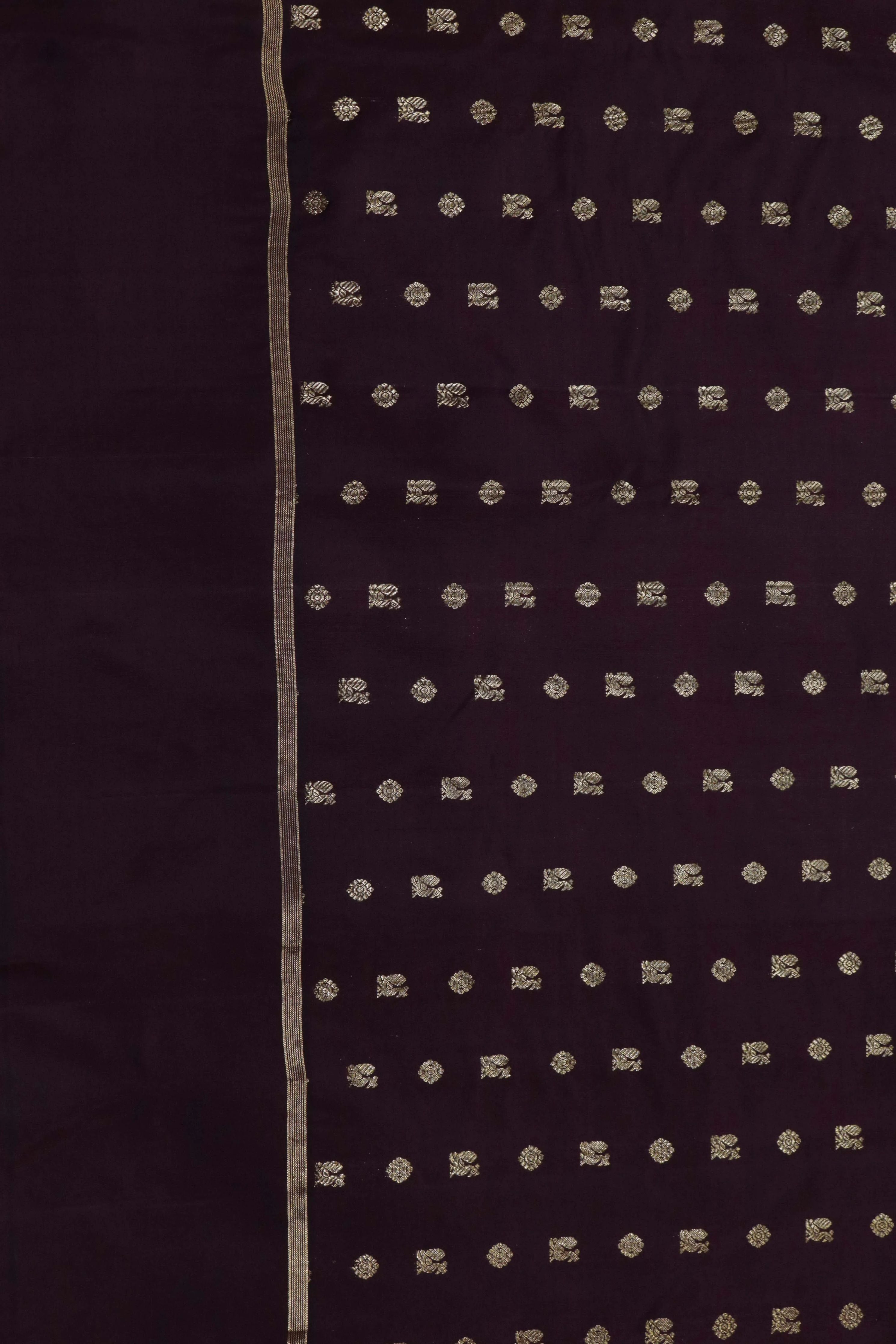 Dark Brown Kanchivaram Silk Saree with Small Zari Buttas & Plain Border - Mokshaa