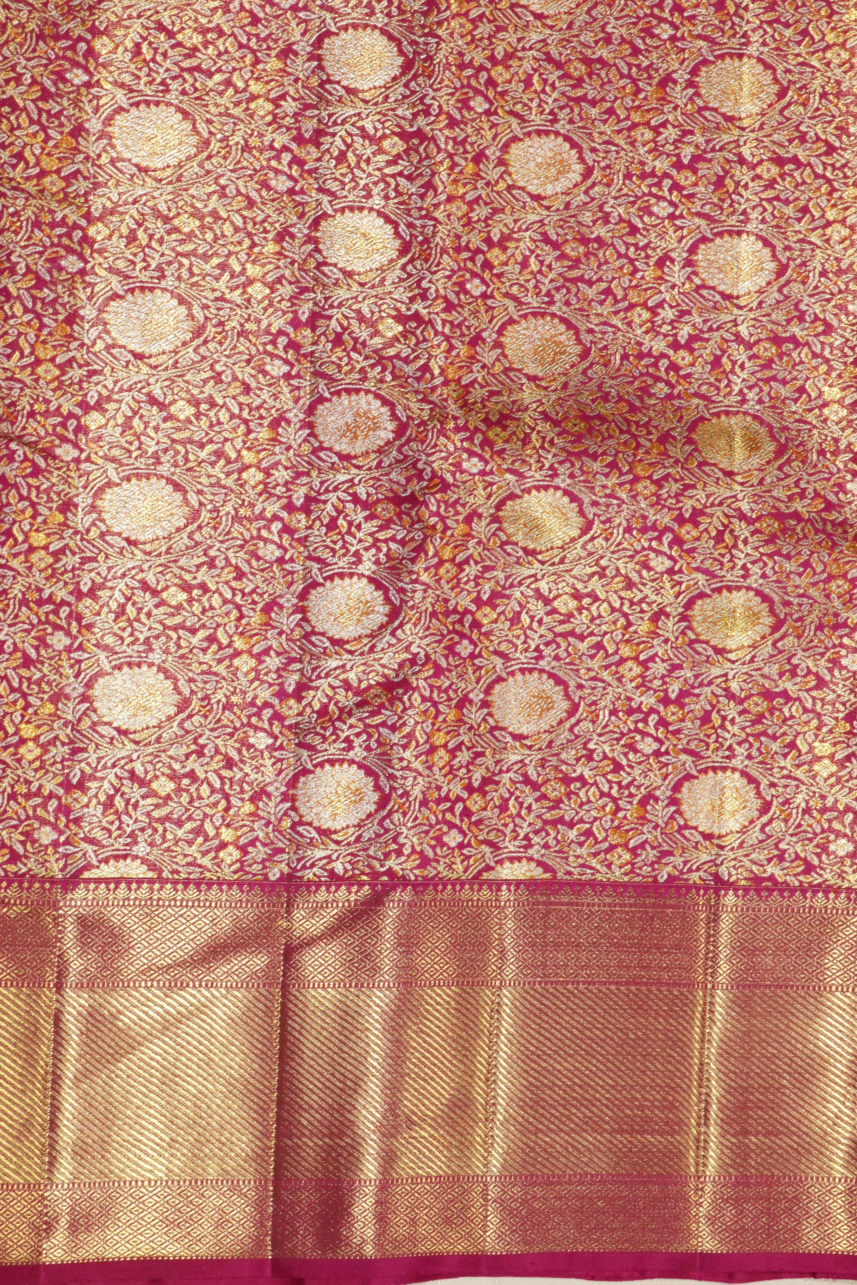 Pink Kanchivaram Silk Saree with Golden Zari & Meena Weaving - Mokshaa